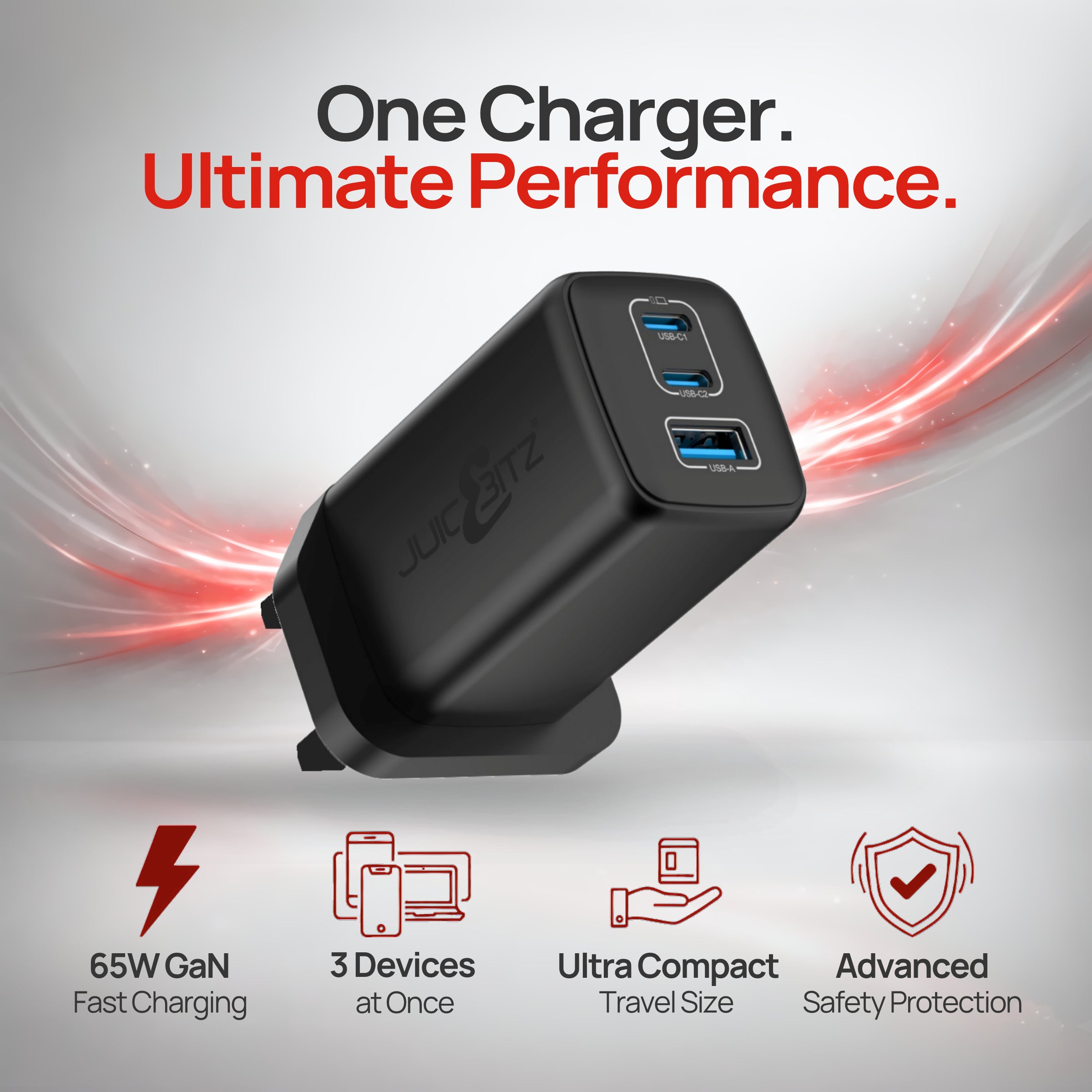 Nano III 65W GaN Compact USB-A + USB-C PD Triple Fast Charger Mains Adapter UK Plug - Black