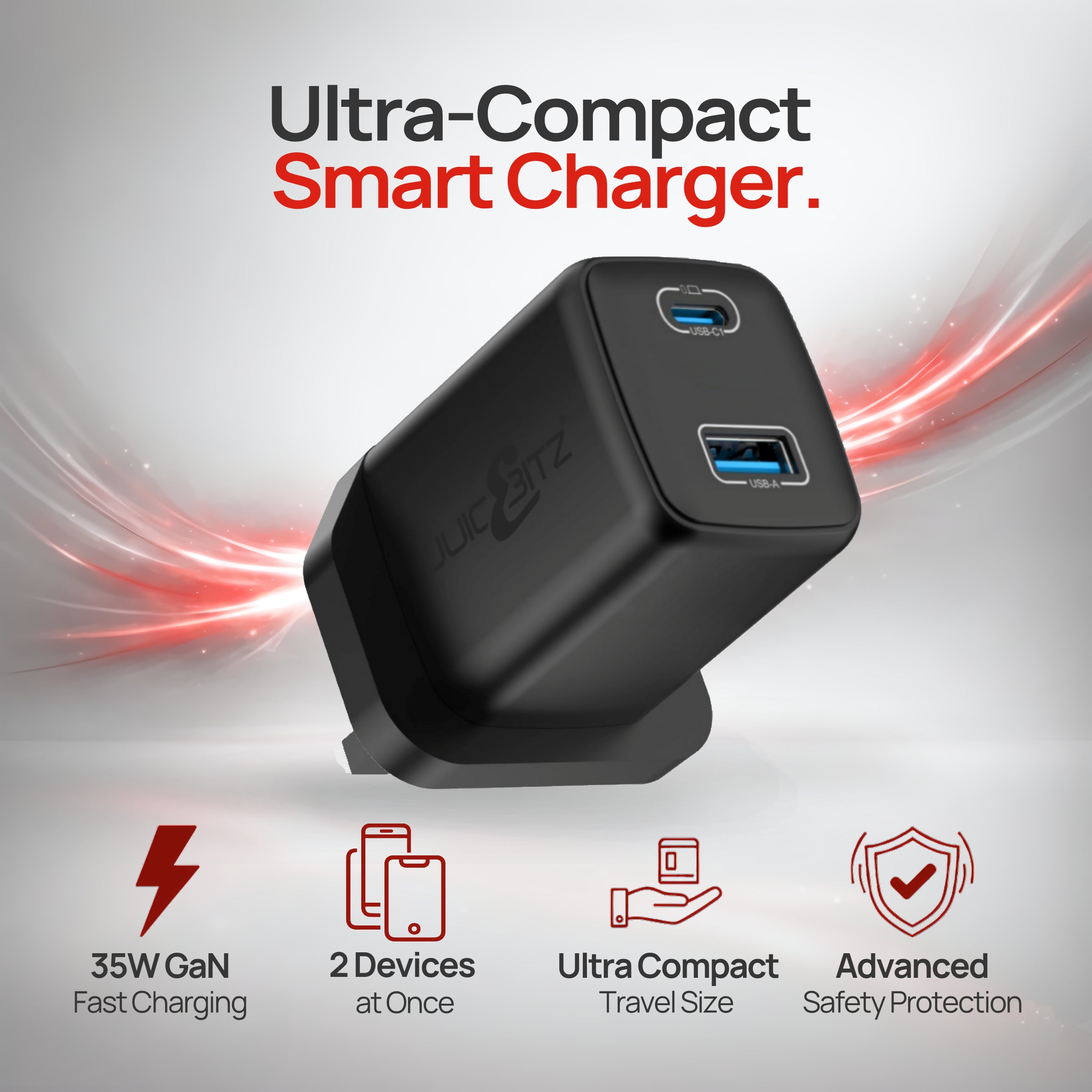 Nano II 35W GaN Compact USB-A + USB-C PD Dual Fast Charger Mains Adapter UK Plug - Black