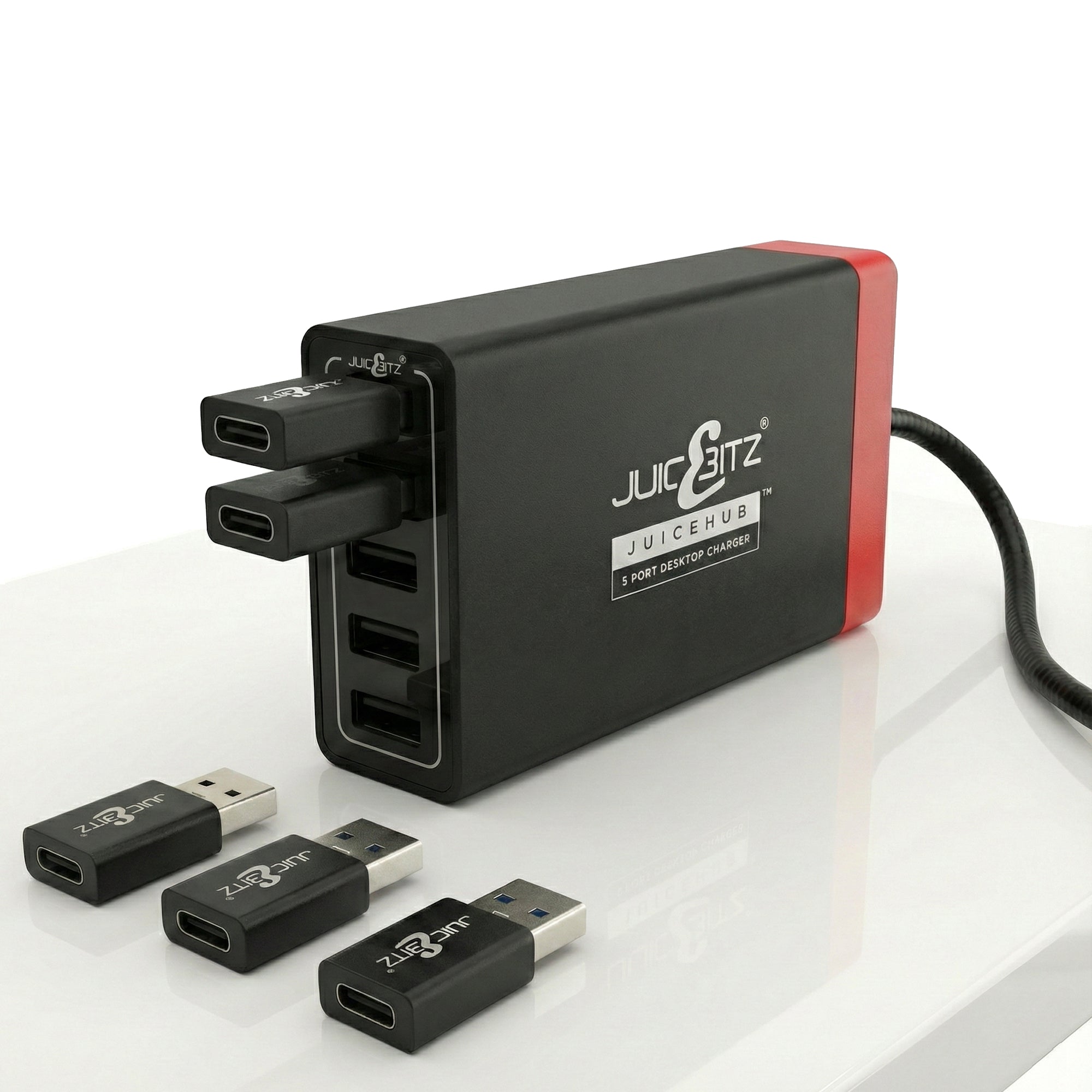 JuicEHub™ 40W 8A 5V Multi 5 Port USB Mini Desktop Charger - Black