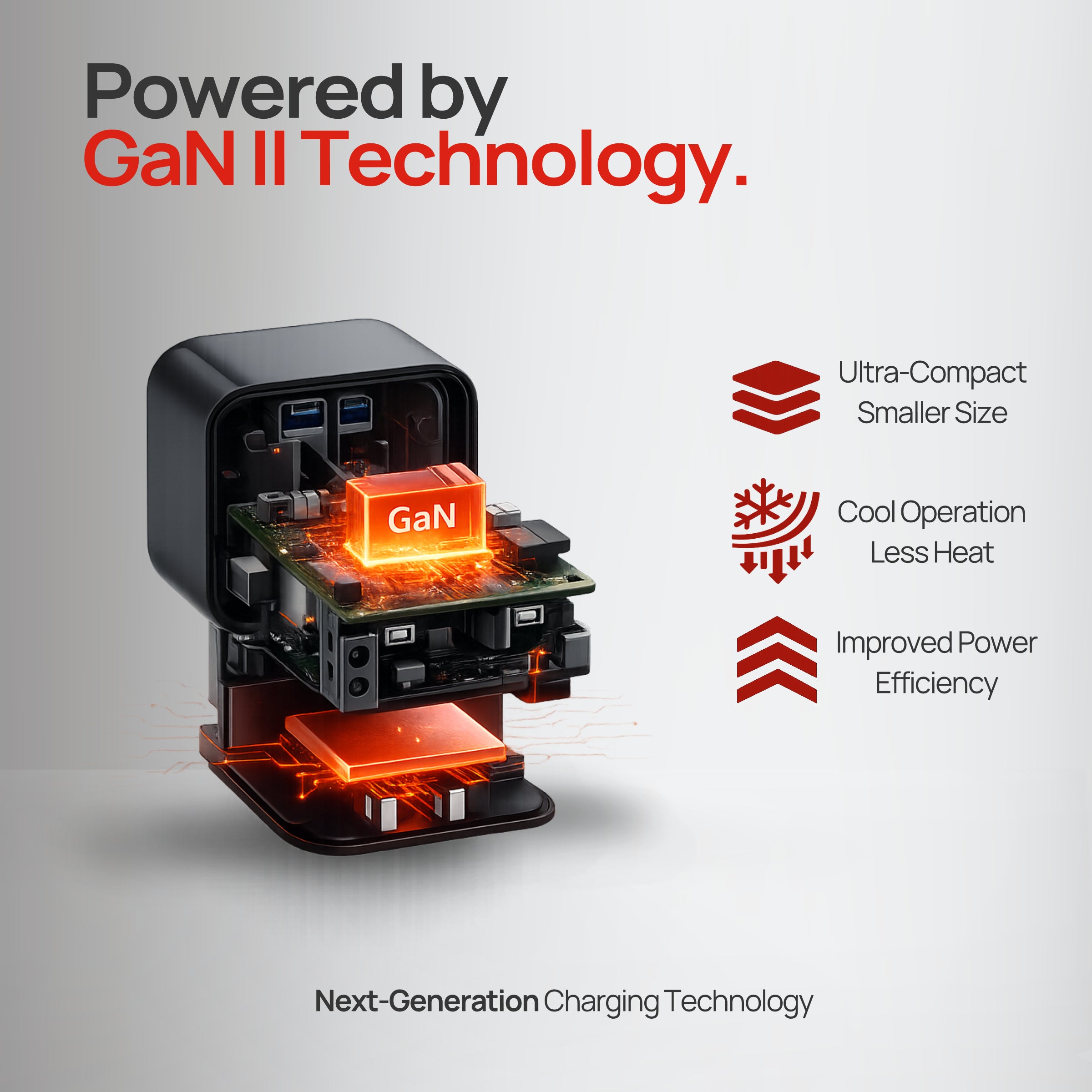 Nano II 35W GaN Compact USB-A + USB-C PD Dual Fast Charger Mains Adapter UK Plug - Black with GaN II technology features.