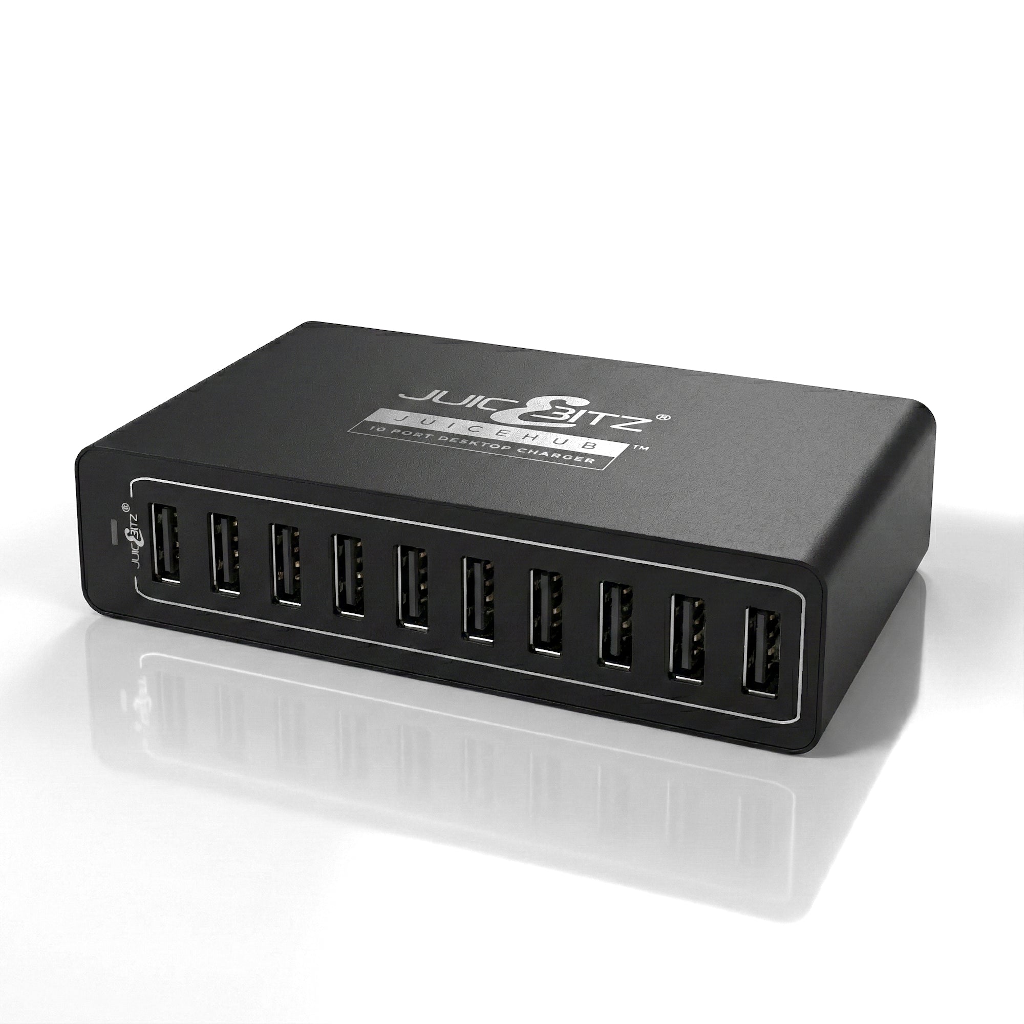 JuicEHub™ 60W 12A 5V Multi 10 Port USB Mini Desktop Charger - Black