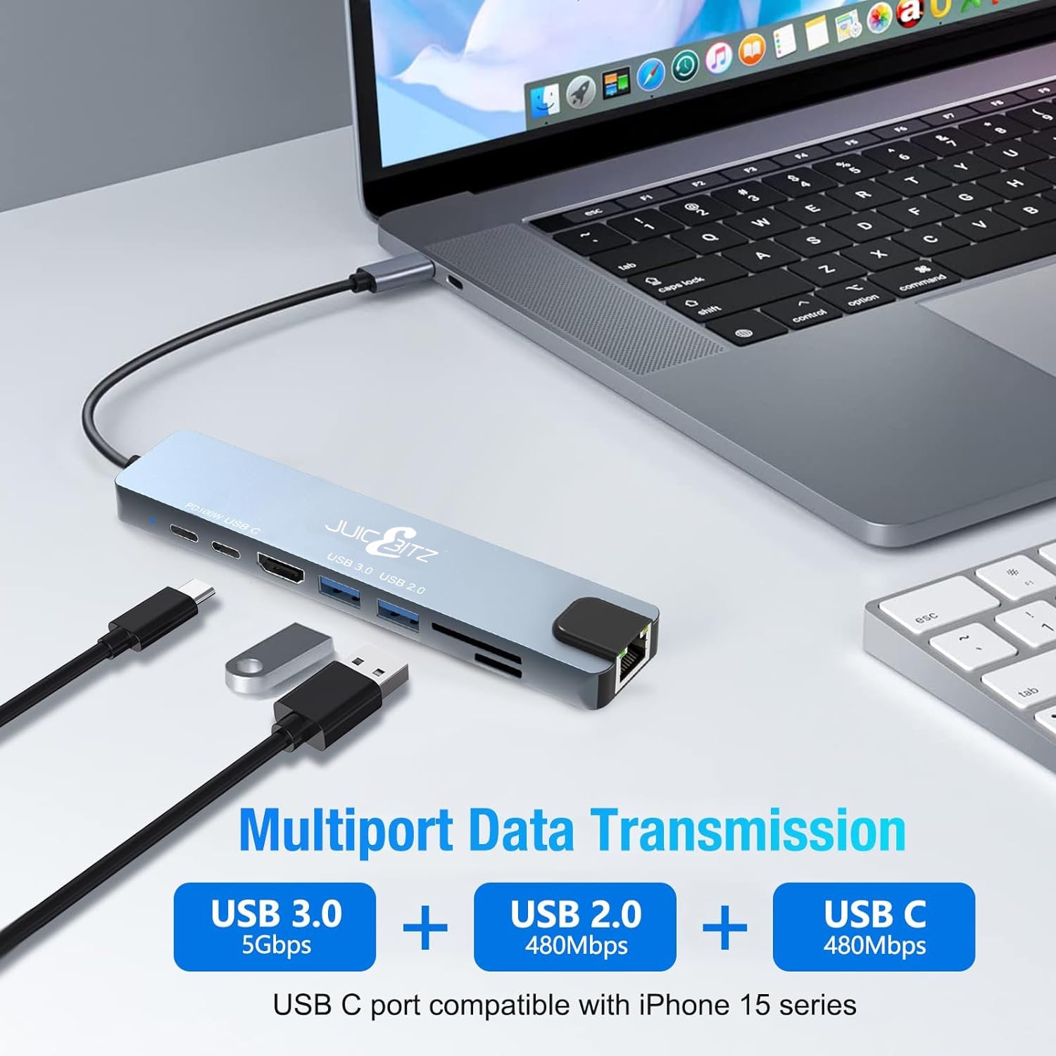 4K USB-C Adapter 8 in 1 HDMI Female USB3.0 USB-C Card Reader PD Output
