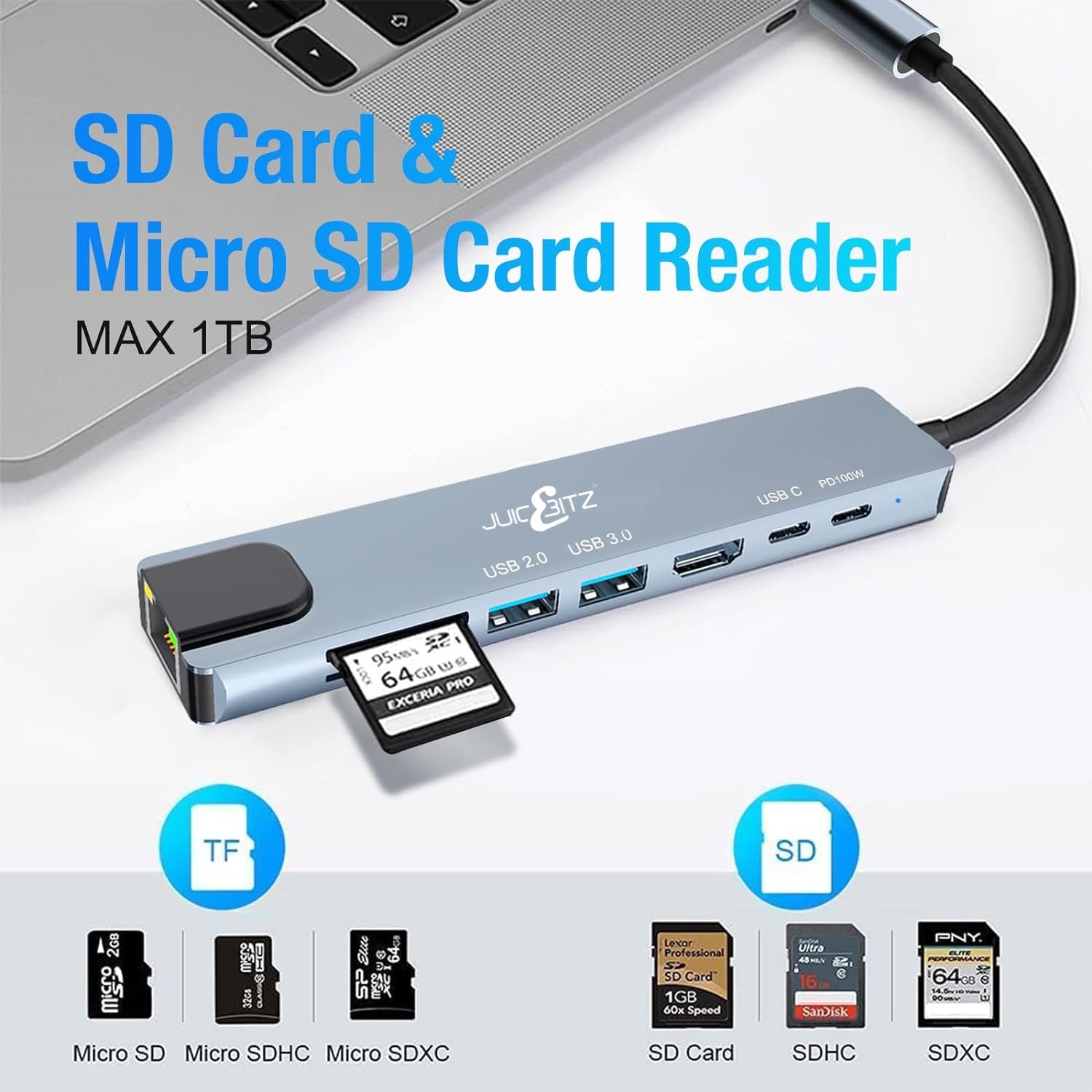 4K USB-C Adapter 8 in 1 HDMI Female USB3.0 USB-C Card Reader PD Output