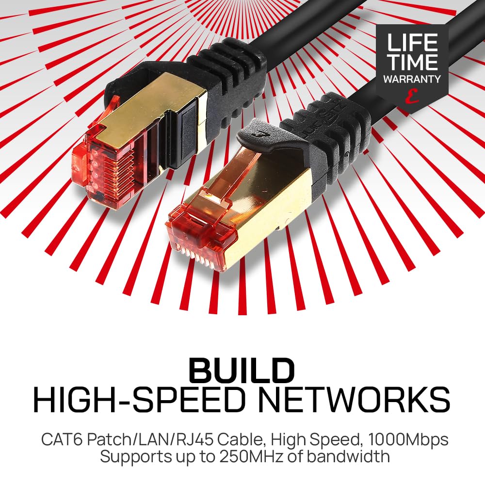CAT6 Shielded RJ45 Ethernet LAN SFTP Patch Cable LSZH - Black