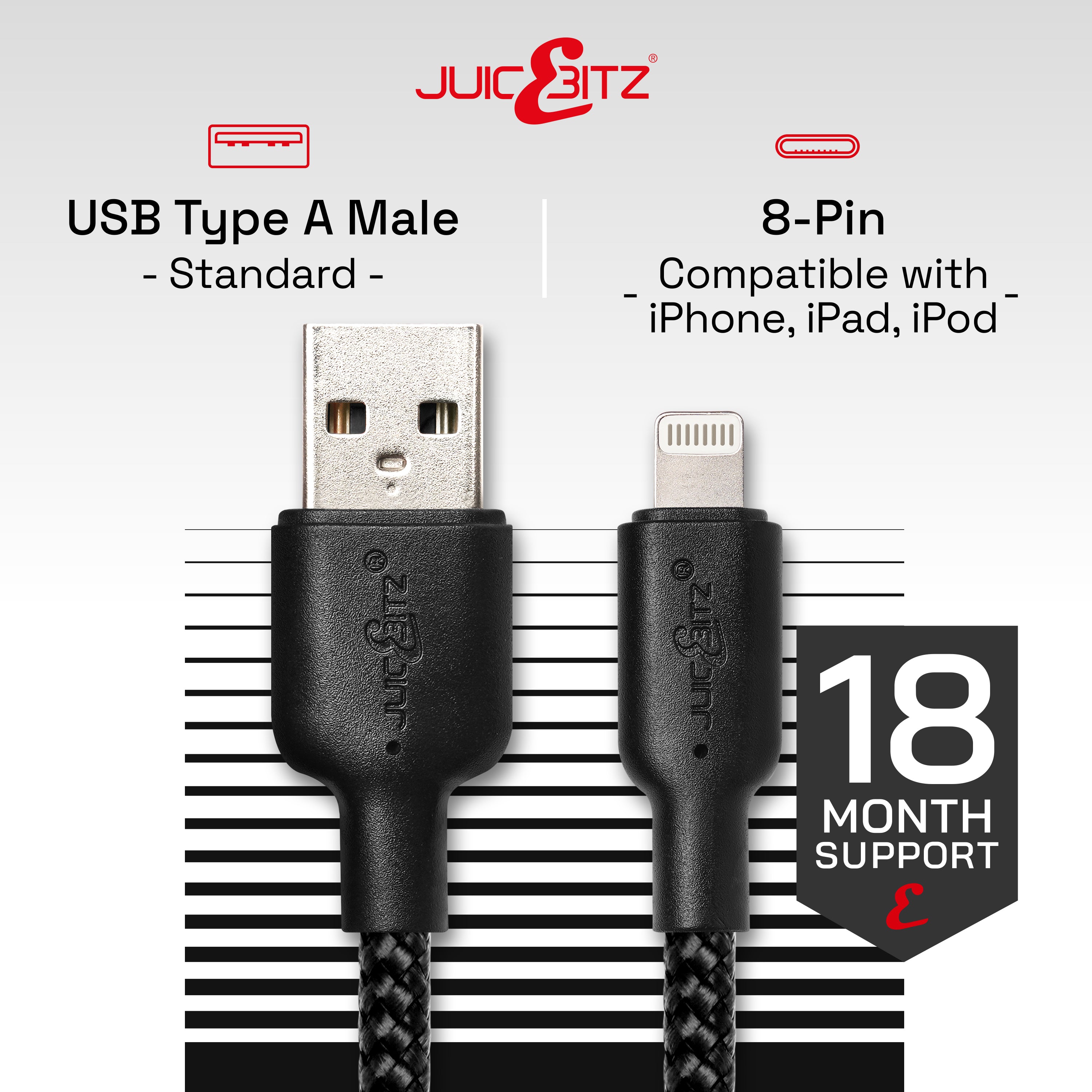 Braided Heavy Duty USB Charger Cable Data Sync Wire Lead for iPhone, iPad, iPod - Black