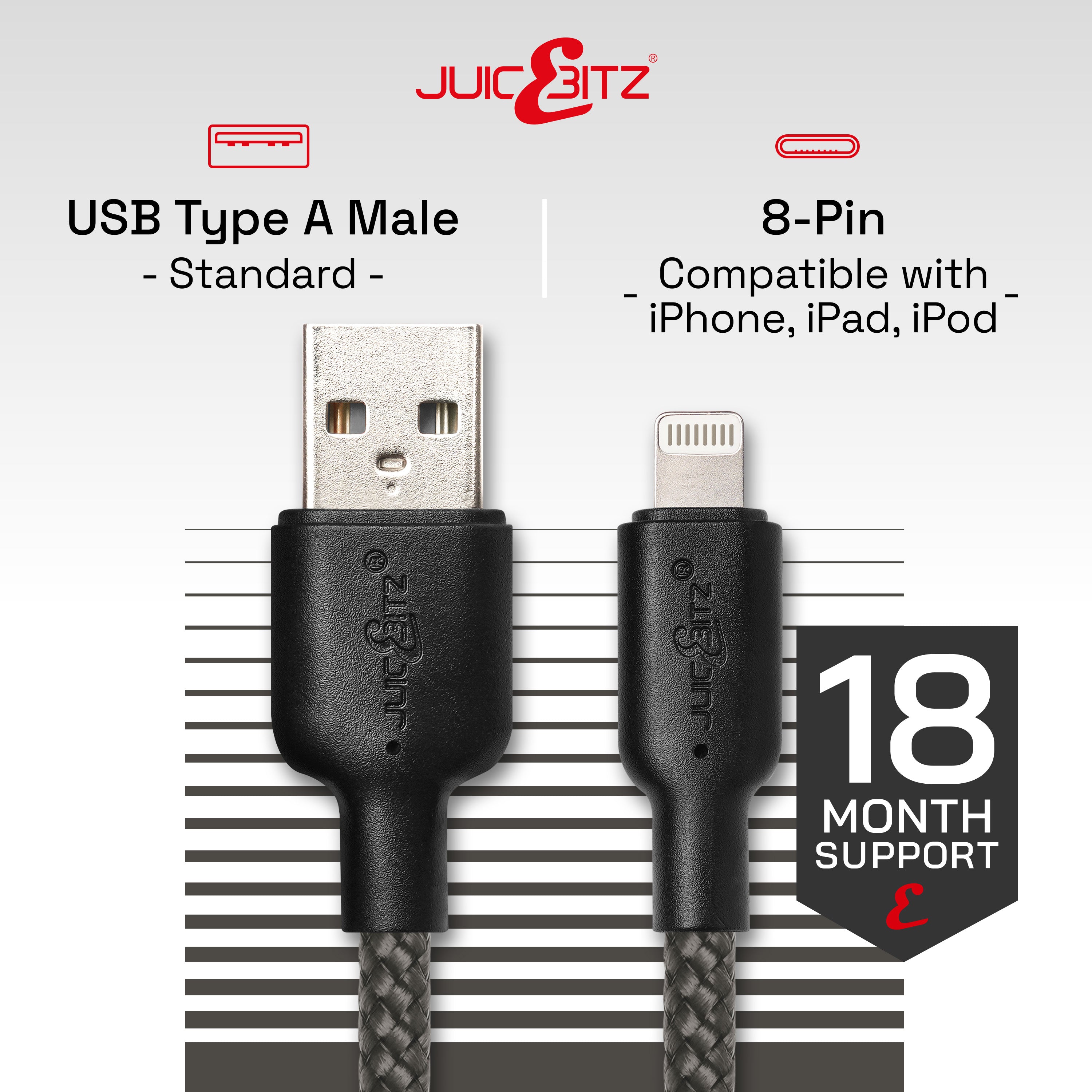 Braided Heavy Duty USB Charger Cable Data Sync Wire Lead for iPhone, iPad, iPod - Grey