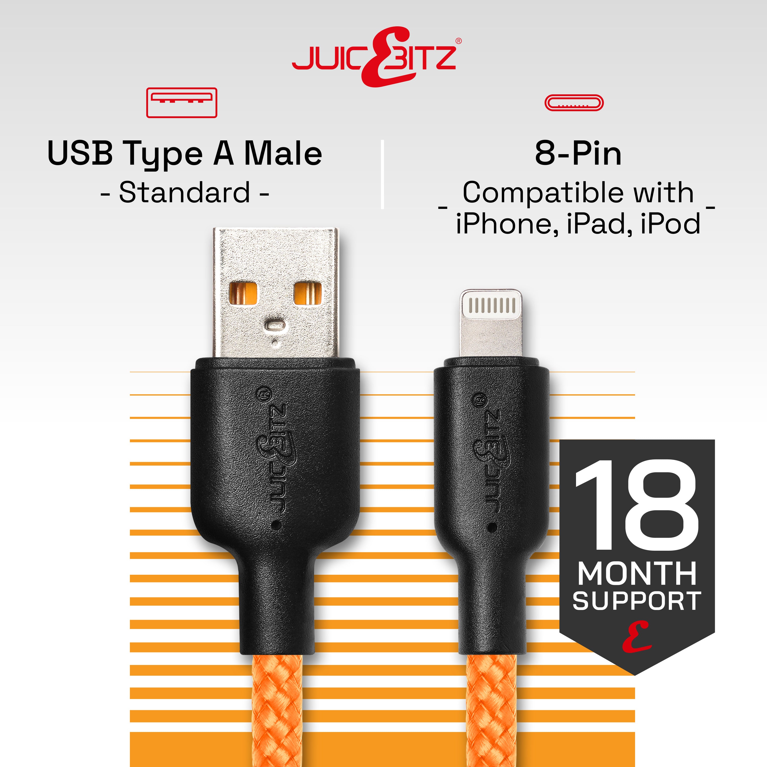 Braided Heavy Duty USB Charger Cable Data Sync Wire Lead for iPhone, iPad, iPod - Orange