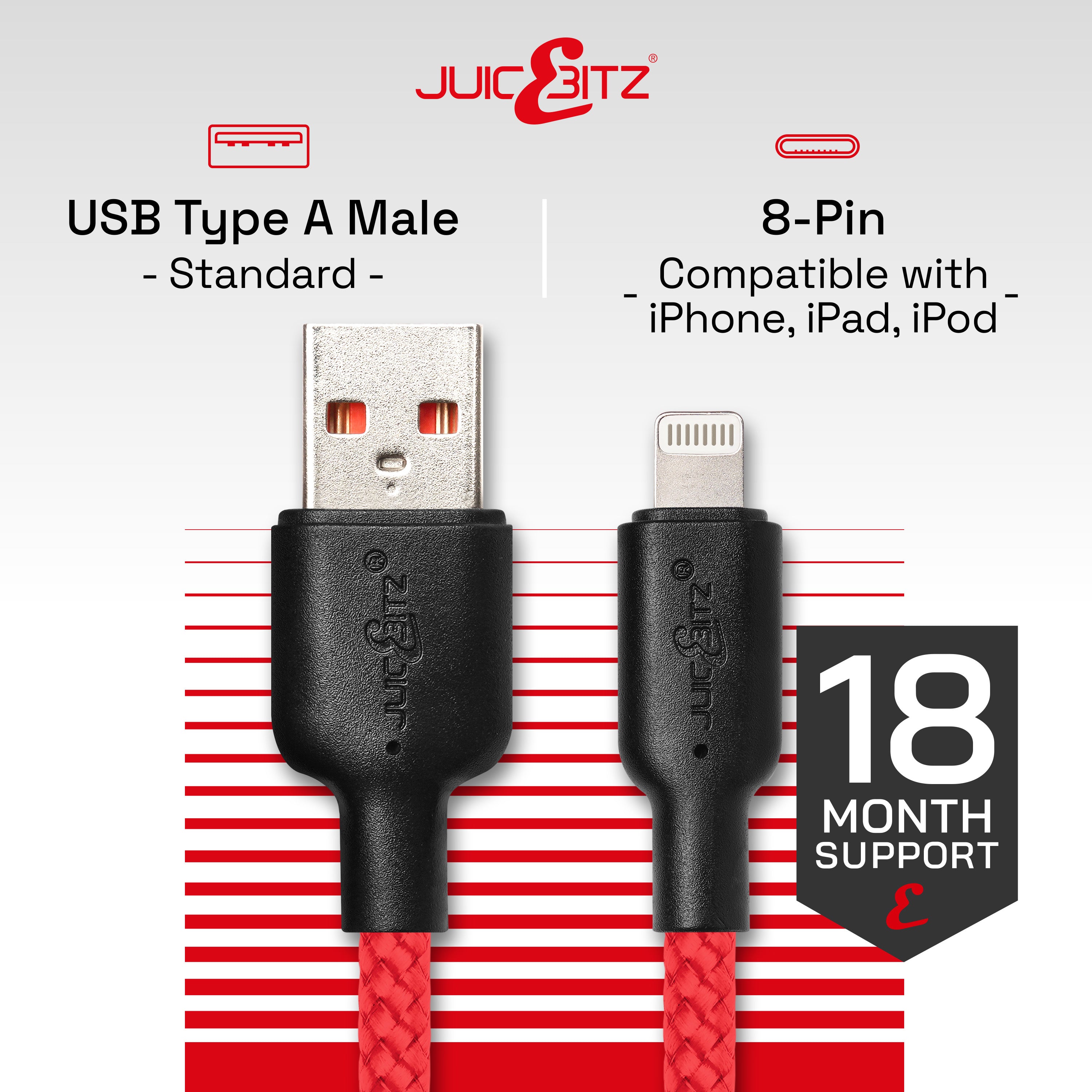 Braided Heavy Duty USB Charger Cable Data Sync Wire Lead for iPhone, iPad, iPod - Red