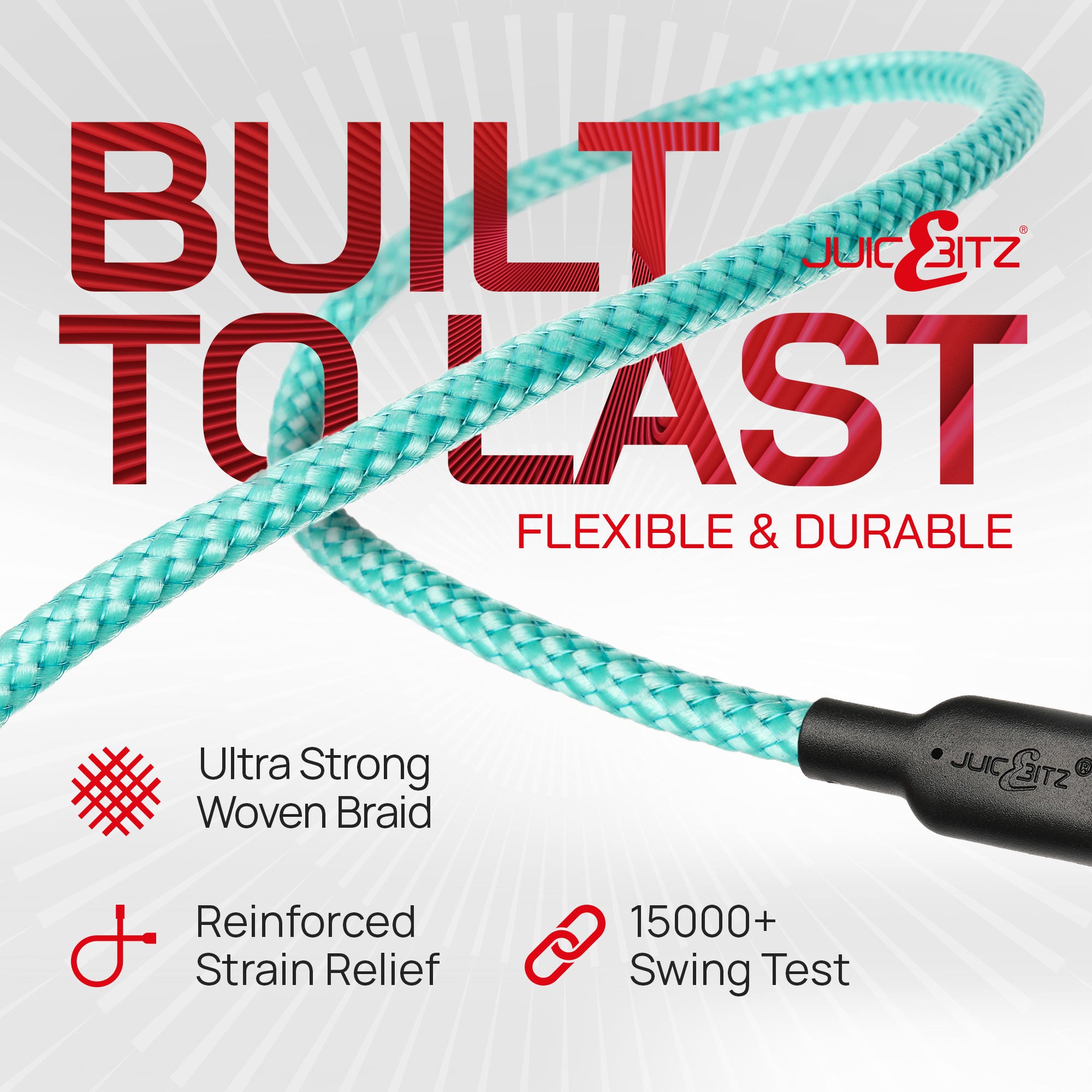 Braided Heavy Duty USB Charger Cable Data Sync Wire Lead for iPhone, iPad, iPod - Turquoise