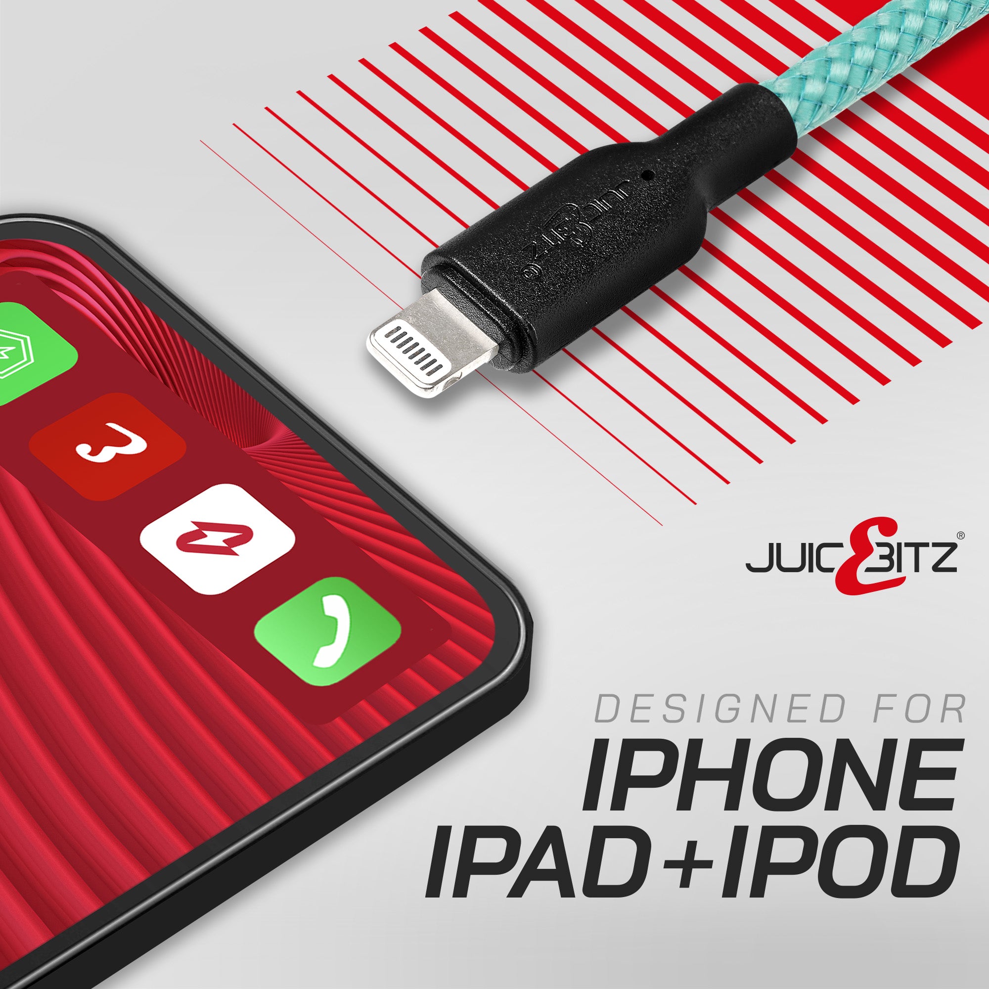 Braided Heavy Duty USB Charger Cable Data Sync Wire Lead for iPhone, iPad, iPod - Turquoise