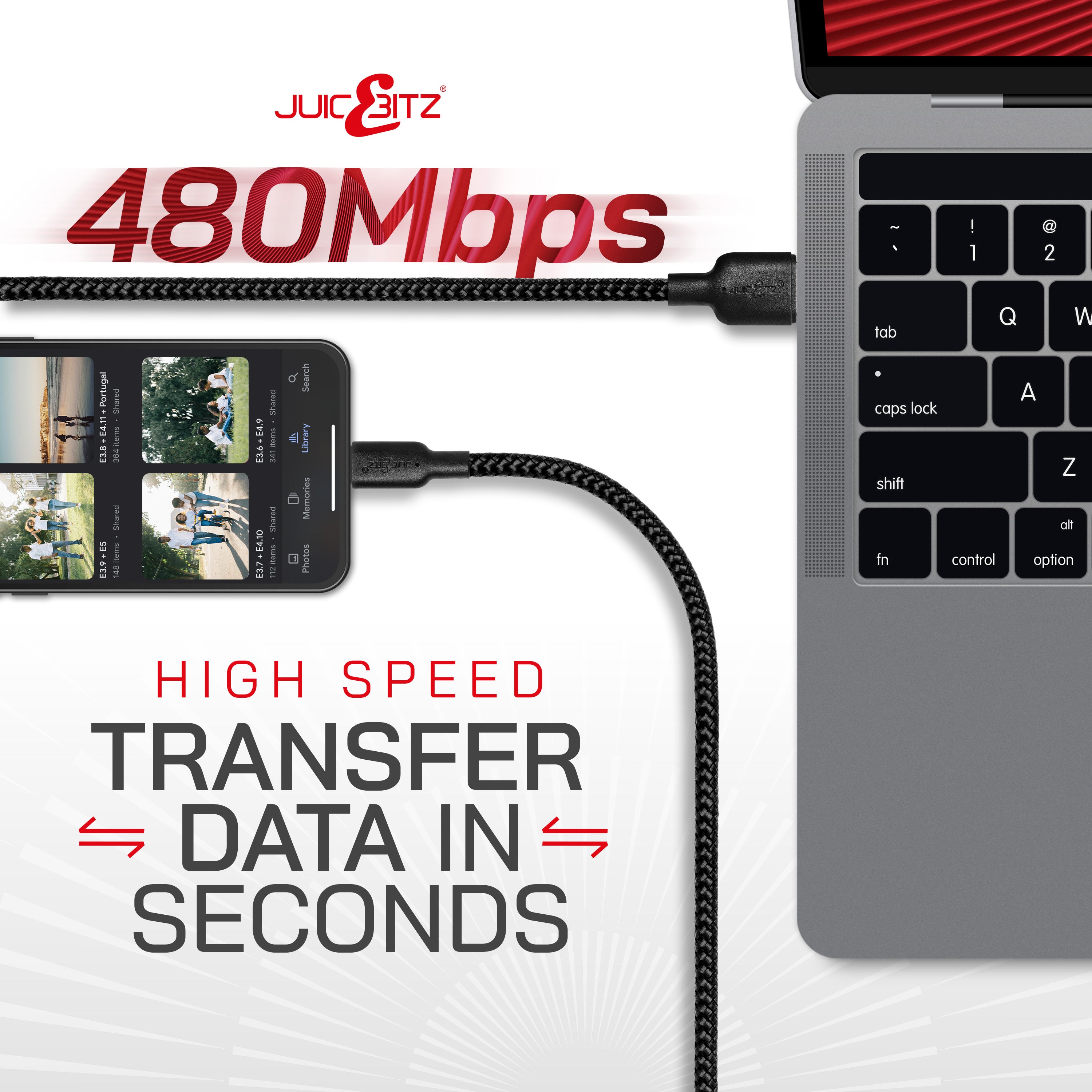 Braided Heavy Duty USB Charger Cable Data Sync Wire Lead for iPhone, iPad, iPod - Black