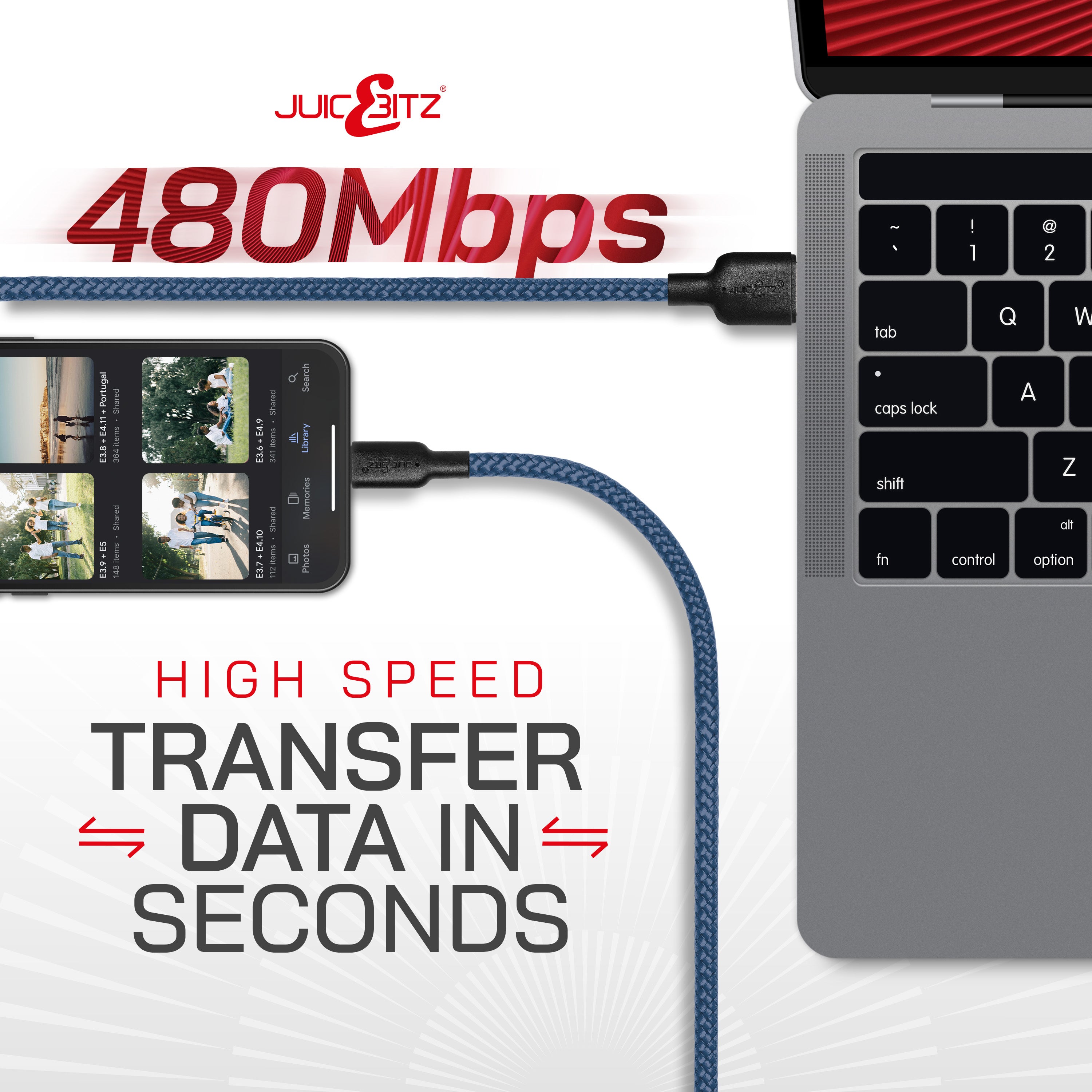 Braided Heavy Duty USB Charger Cable Data Sync Wire Lead for iPhone, iPad, iPod - Navy