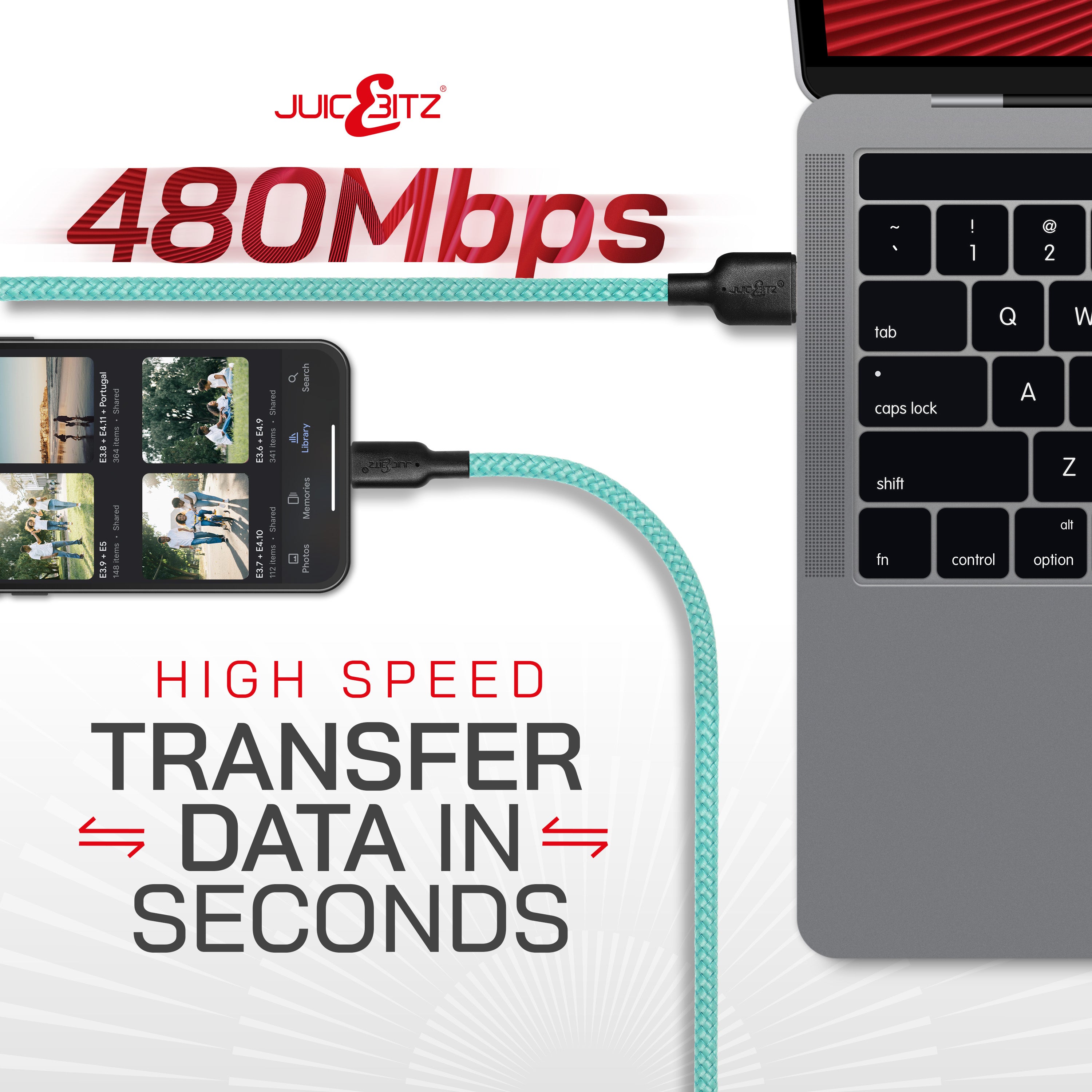 Braided Heavy Duty USB Charger Cable Data Sync Wire Lead for iPhone, iPad, iPod - Turquoise