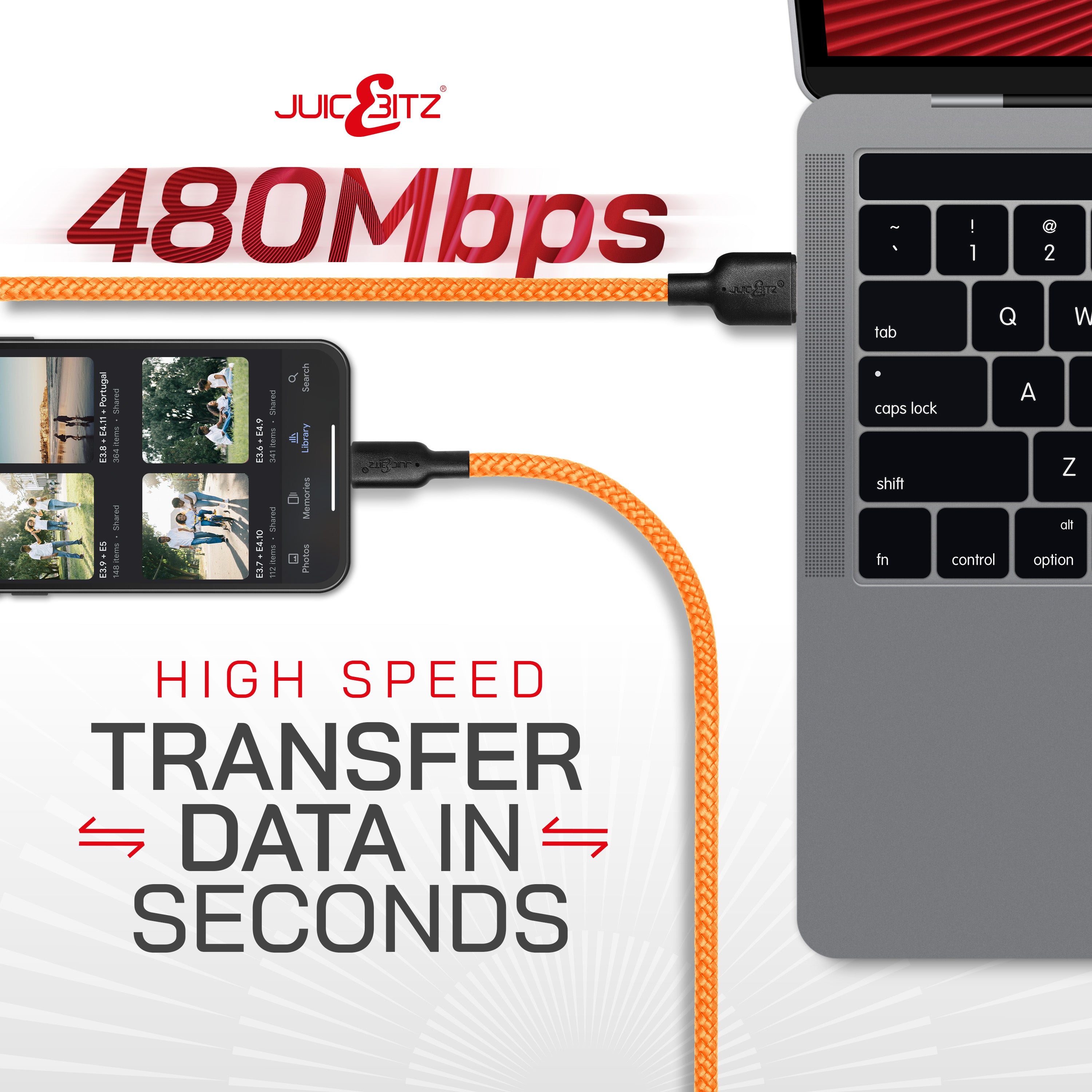 Braided Heavy Duty USB Charger Cable Data Sync Wire Lead for iPhone, iPad, iPod - Orange