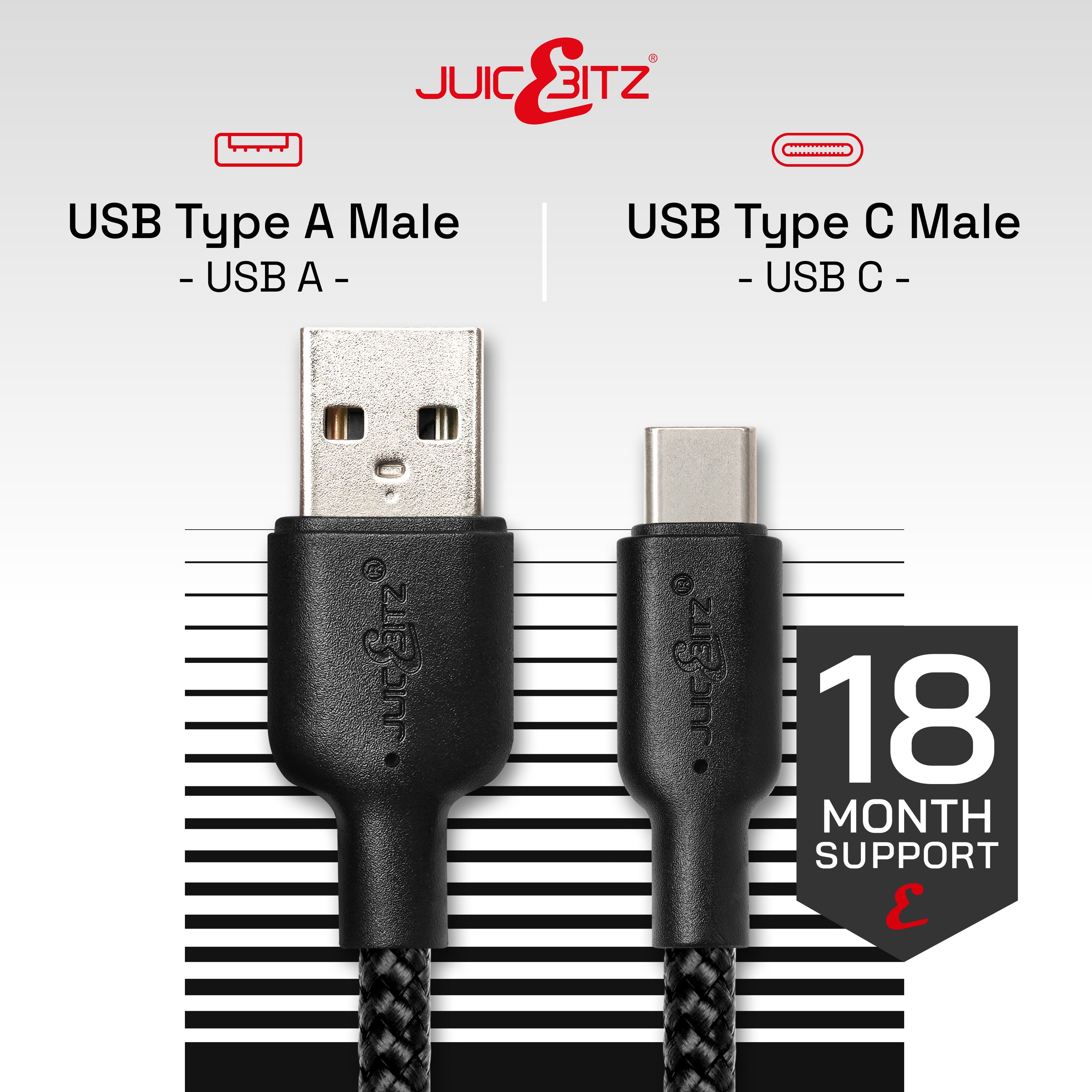 Braided USB-A to USB-C (USB2.0) 60W Fast Charger Data Cable - Black