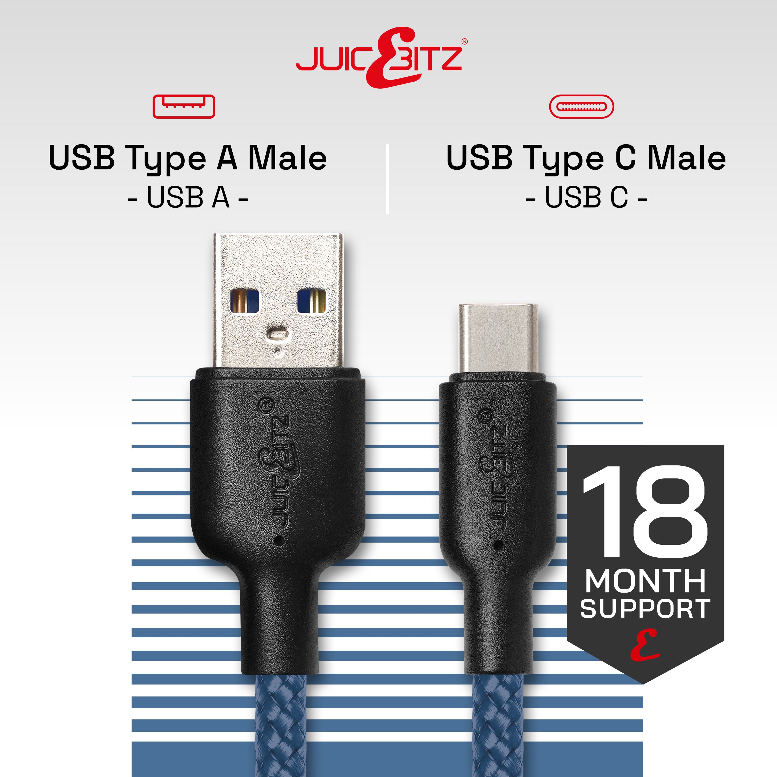 Braided USB-A to USB-C (USB2.0) 60W Fast Charger Data Cable - Navy