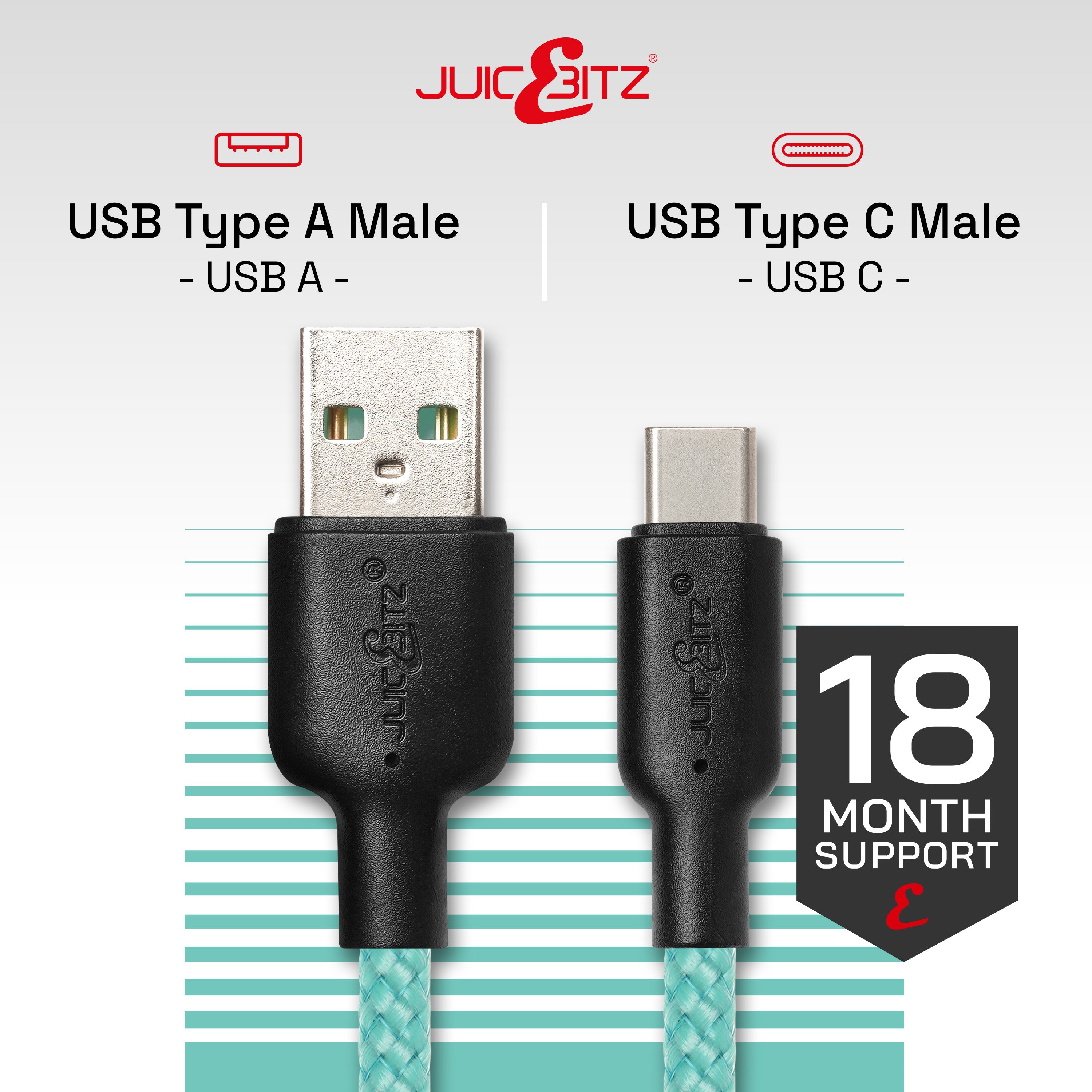 Braided USB-A to USB-C (USB2.0) 60W Fast Charger Data Cable - Turquoise