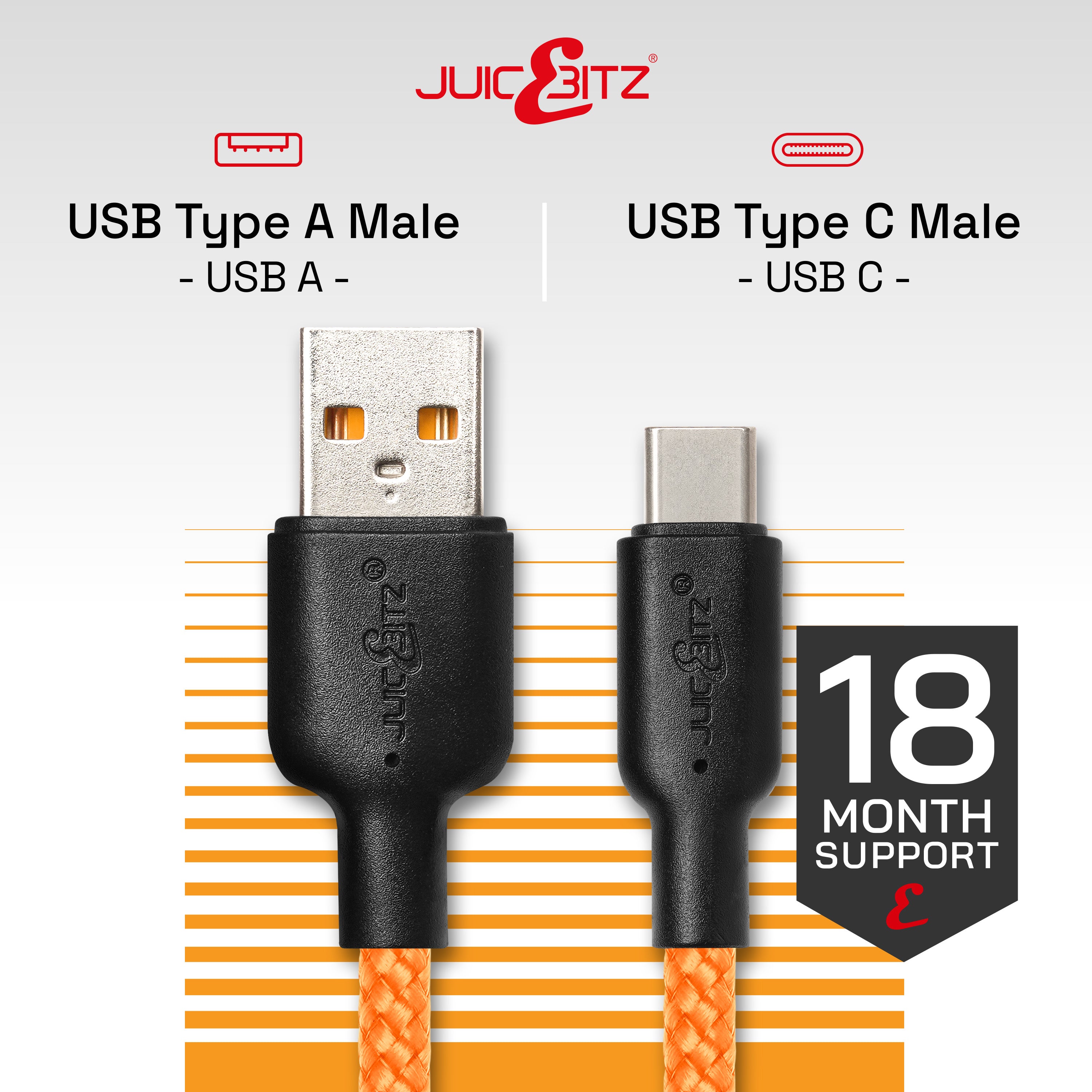 Braided USB-A to USB-C (USB2.0) 60W Fast Charger Data Cable - Orange