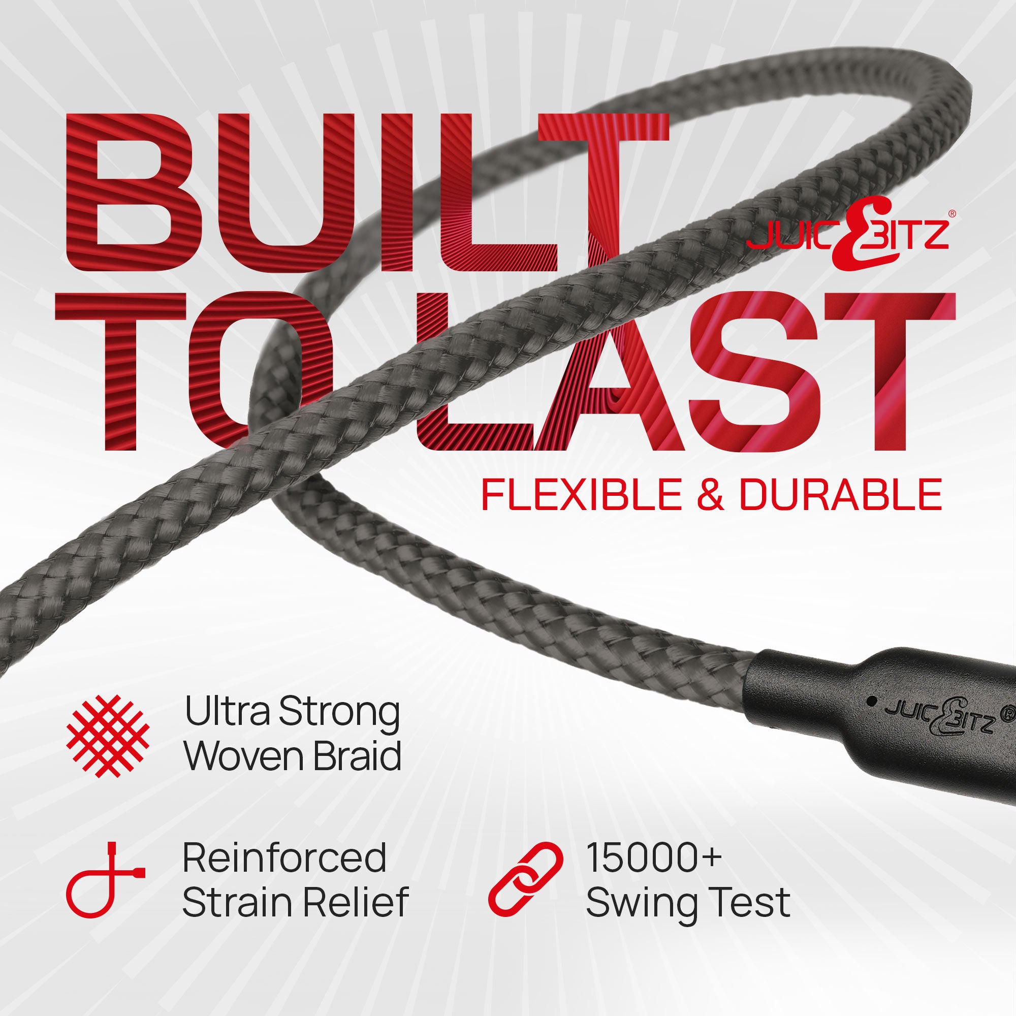 Braided Heavy Duty USB-C Fast Charger Data Sync Cable for iPhone, iPad, iPod - Grey