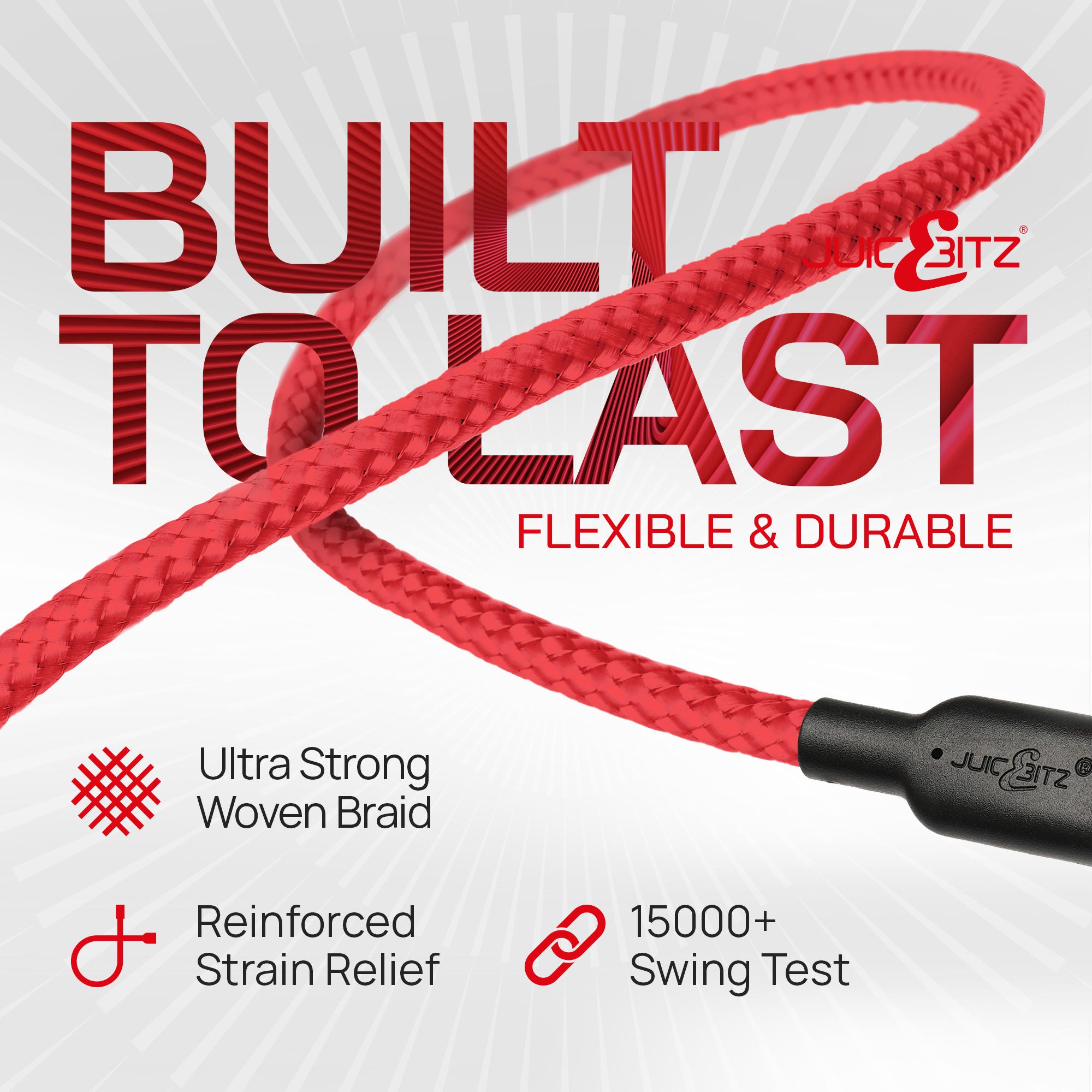 Braided Heavy Duty USB-C Fast Charger Data Sync Cable for iPhone, iPad, iPod - Red