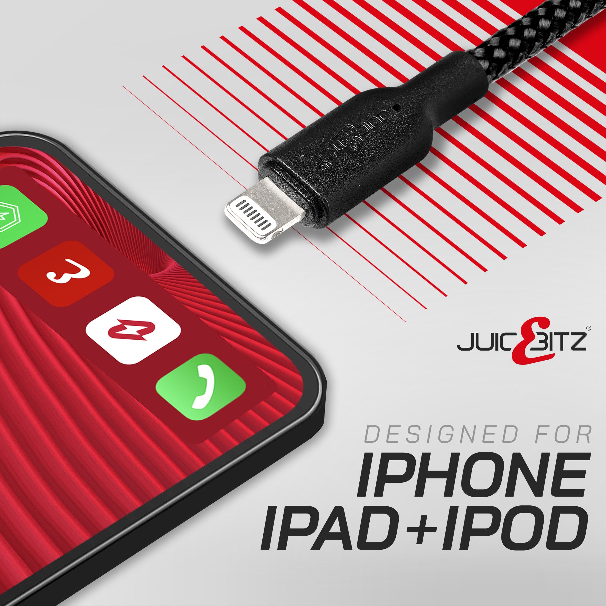 Braided Heavy Duty USB-C Fast Charger Data Sync Cable for iPhone, iPad, iPod - Black