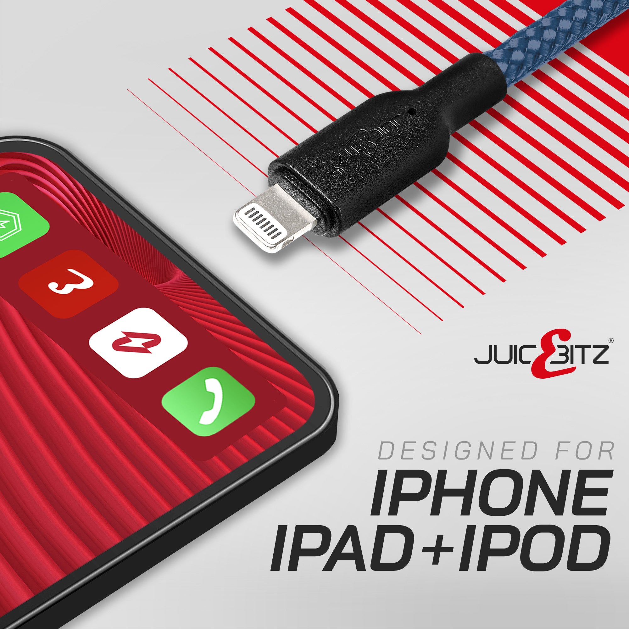 Braided Heavy Duty USB-C Fast Charger Data Sync Cable for iPhone, iPad, iPod - Navy