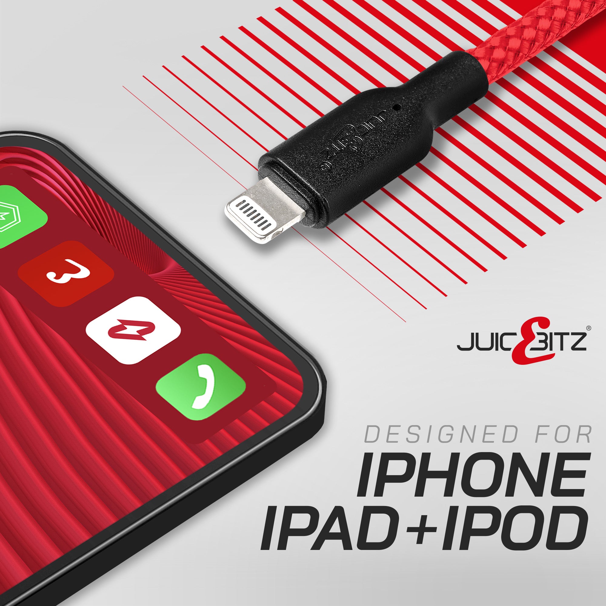 Braided Heavy Duty USB-C Fast Charger Data Sync Cable for iPhone, iPad, iPod - Red