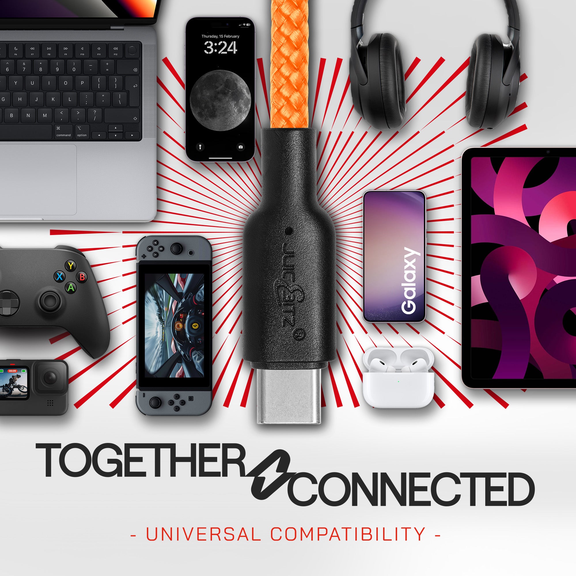 Braided USB-C to Angled USB-C (USB2.0) 100W PD Fast Charger Data Cable - Orange