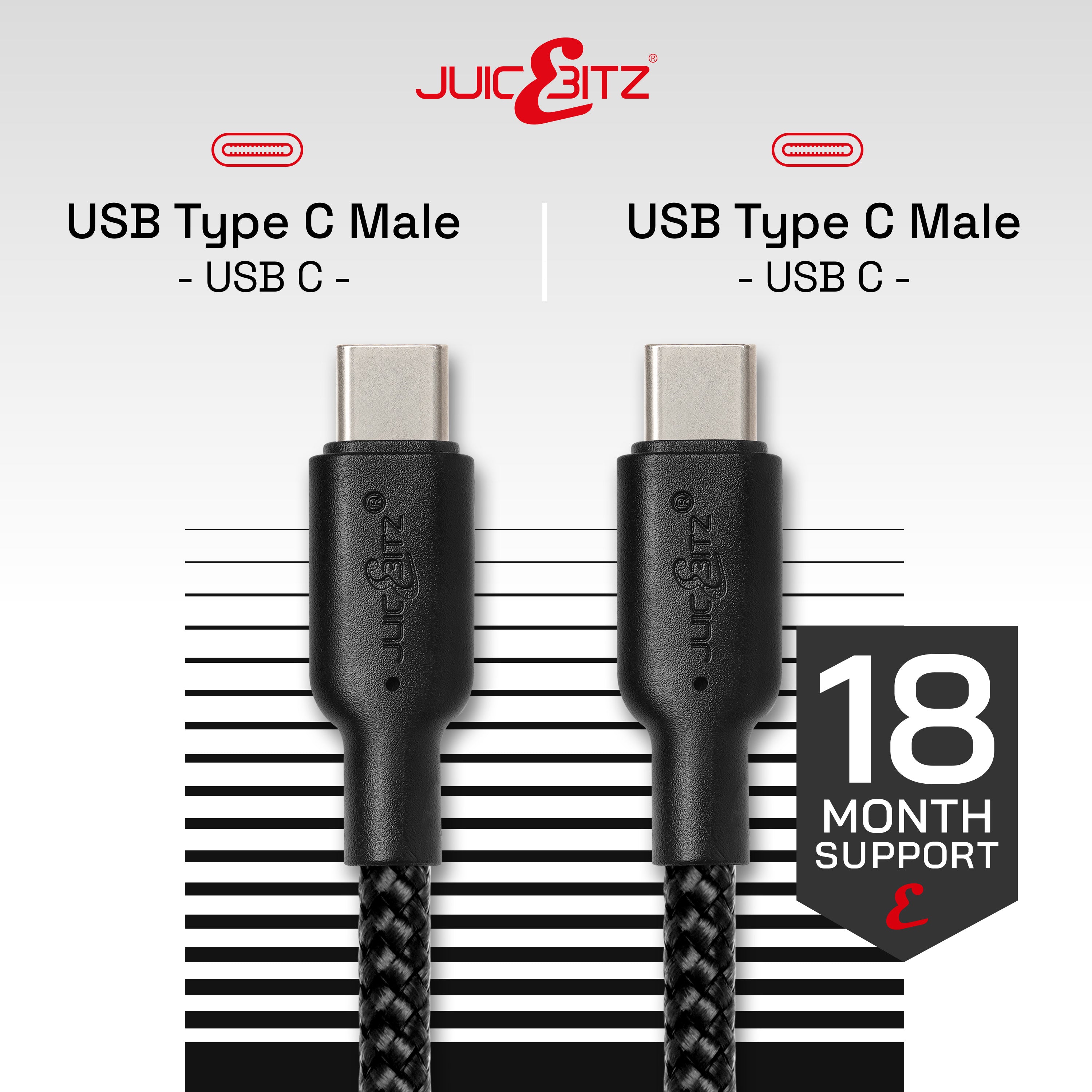 Braided USB-C to USB-C (USB2.0) 100W PD Fast Charger Data Cable - Black