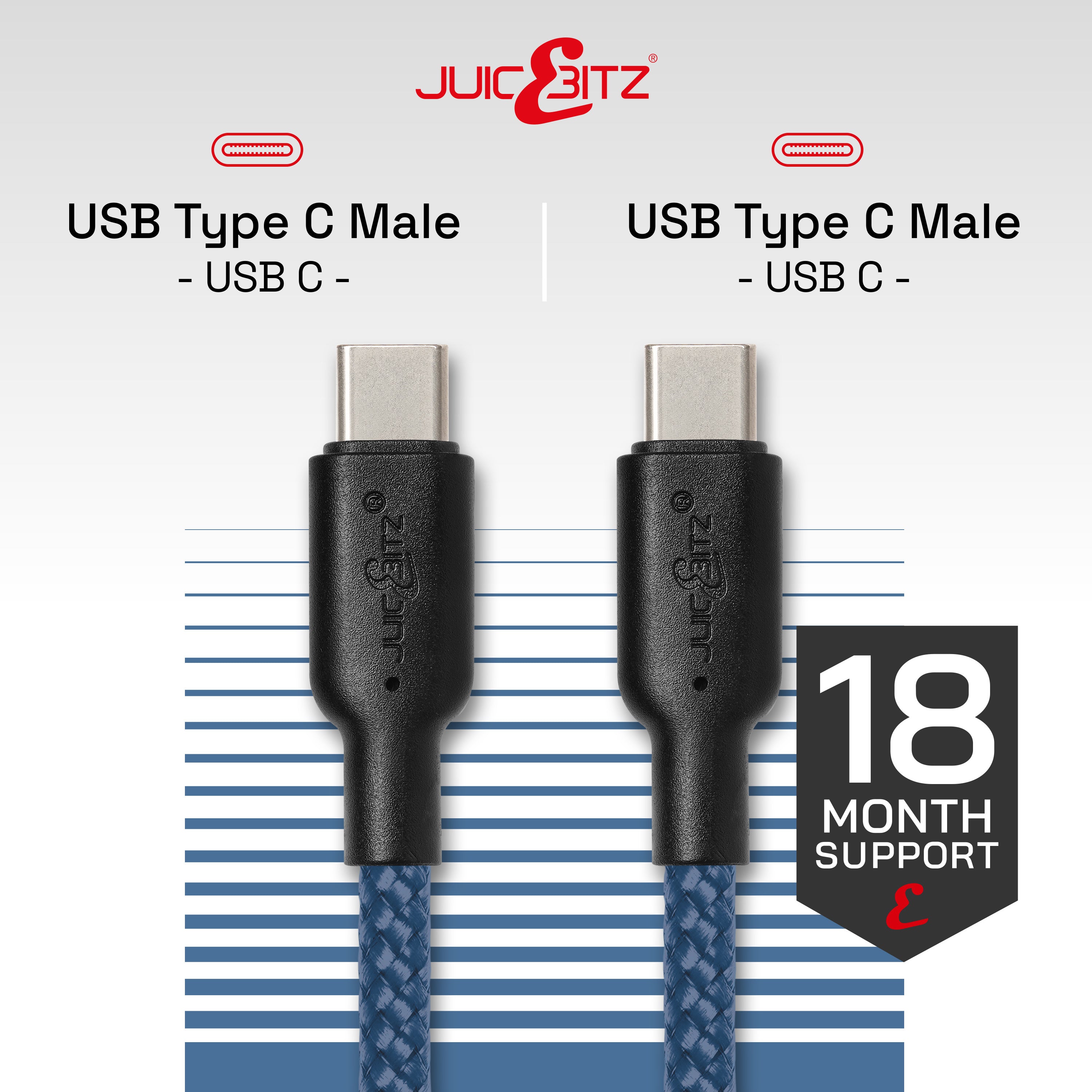 Braided USB-C to USB-C (USB2.0) 100W PD Fast Charger Data Cable - Navy