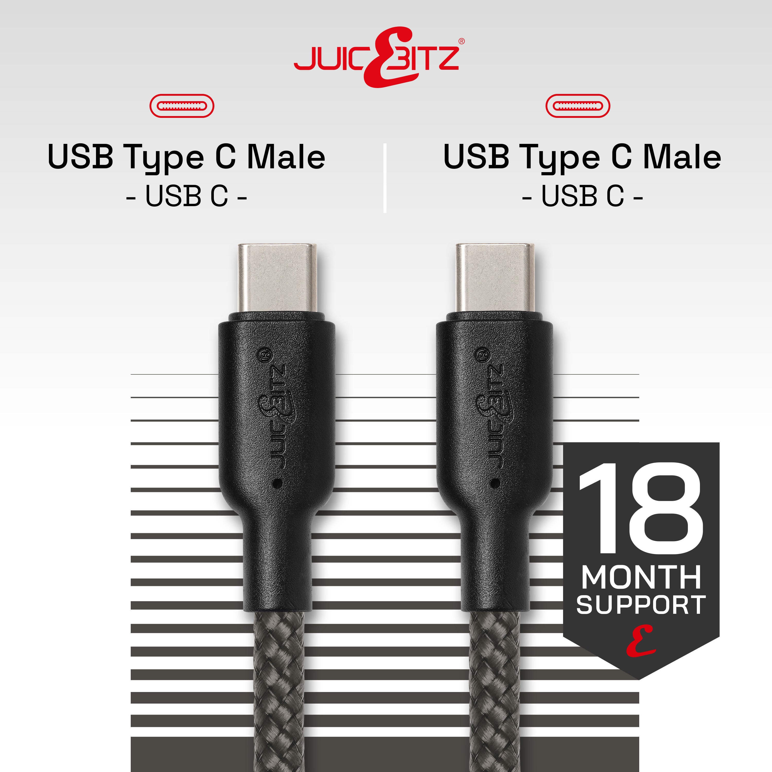 Braided USB-C to USB-C (USB2.0) 100W PD Fast Charger Data Cable - Grey