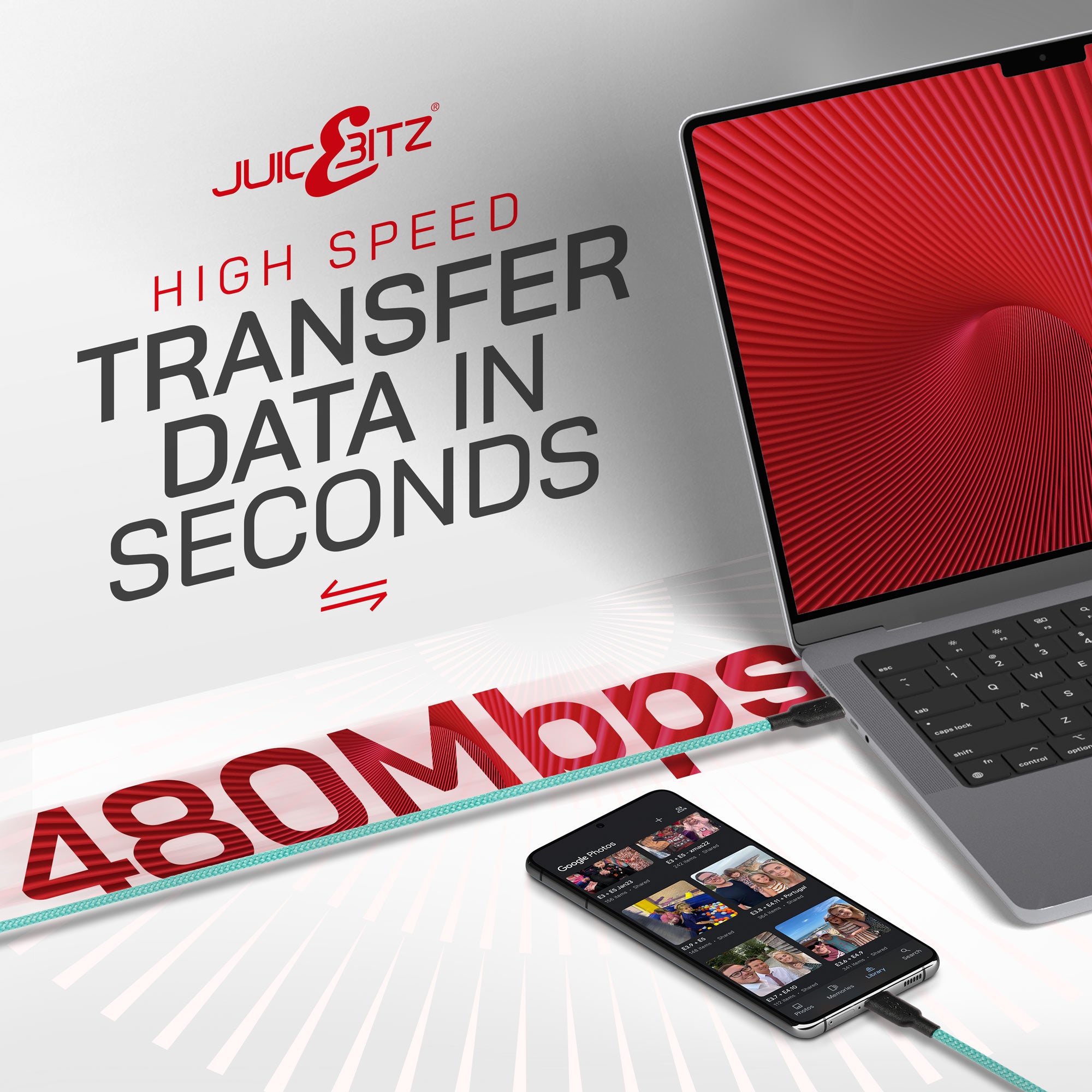 Braided USB-C to USB-C (USB2.0) 100W PD Fast Charger Data Cable - Turquoise