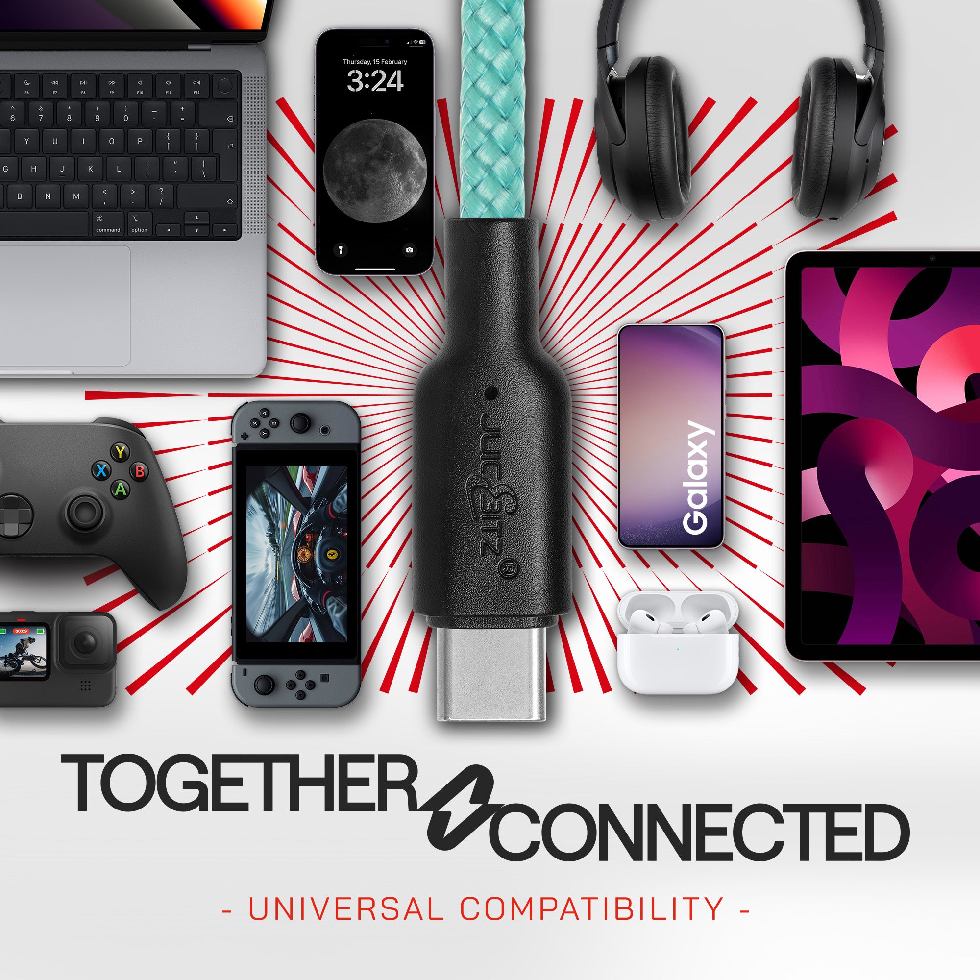 Braided USB-C to USB-C (USB2.0) 100W PD Fast Charger Data Cable - Turquoise