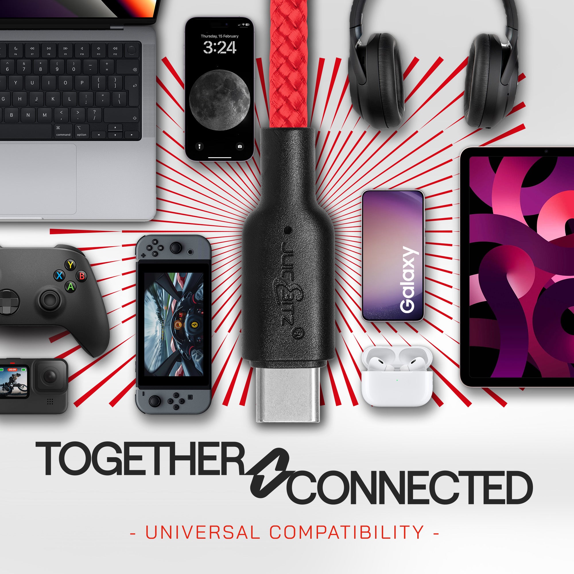 Braided USB-C to USB-C (USB2.0) 100W PD Fast Charger Data Cable - Red