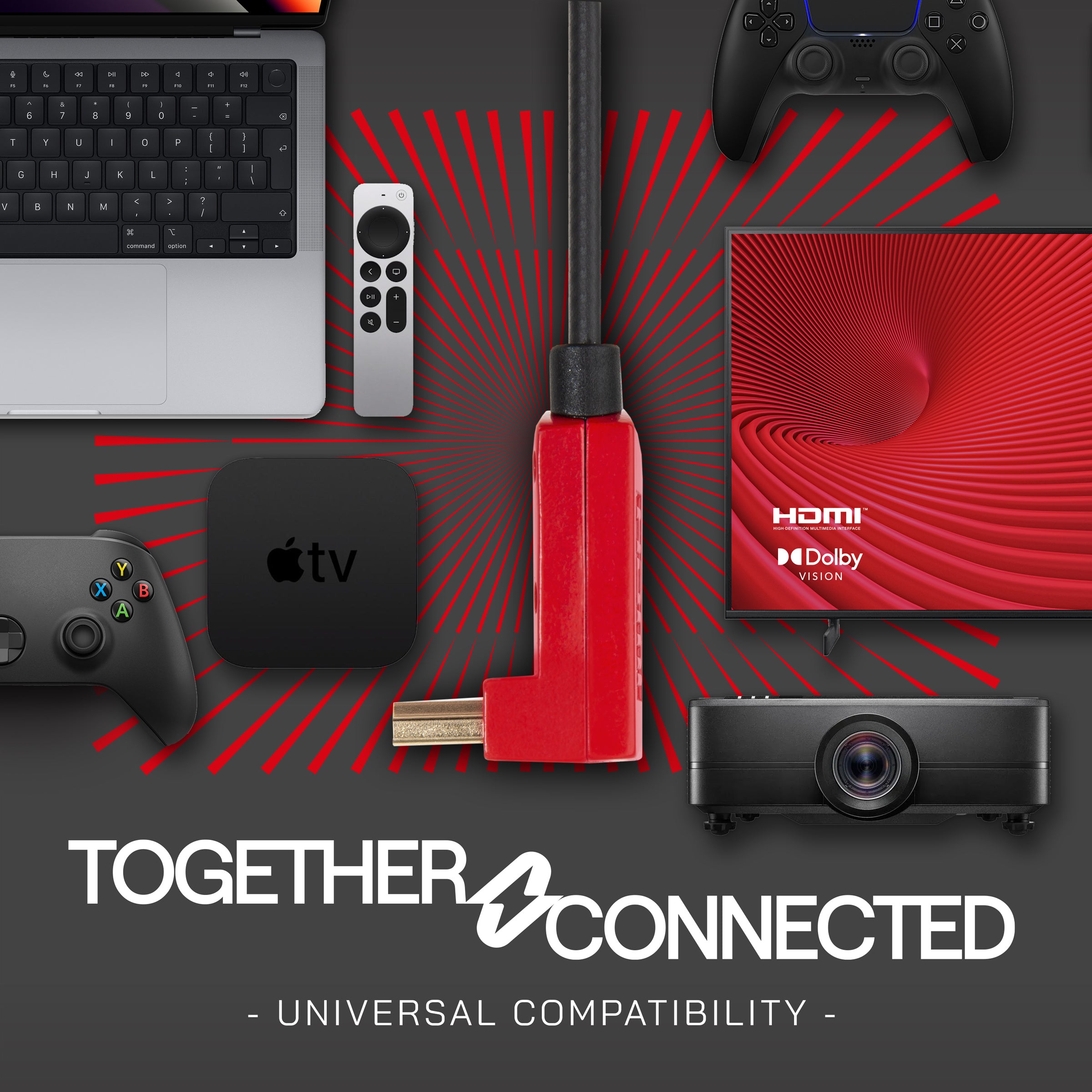 4K 60Hz HDMI 2.0 Flat Cable – Slim 18Gbps HDR ARC Lead (90 Degree Heads/Wall Mount)