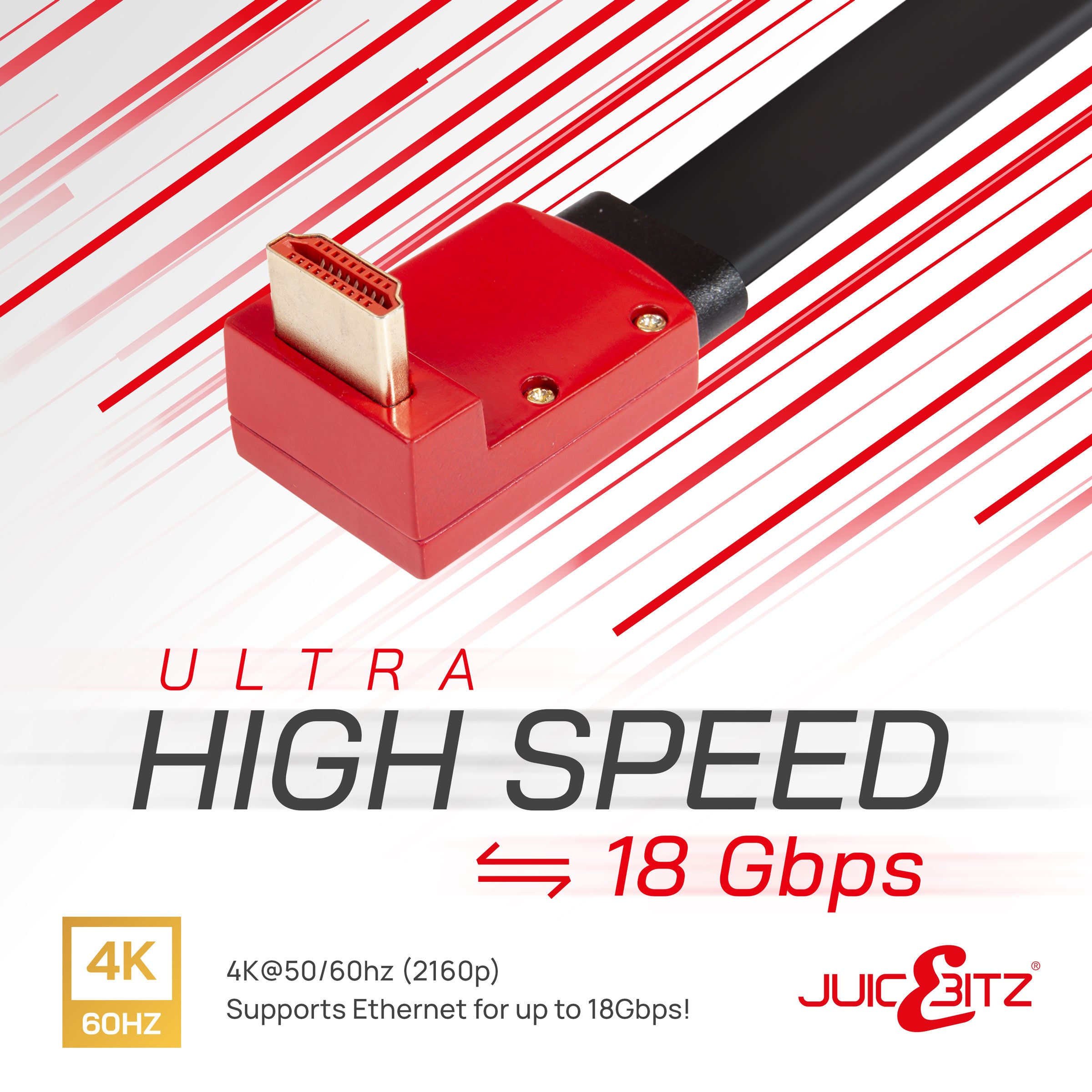 Flat HDMI v2.0 4k 60fps Ultra HD High Speed Cable HDR Graphics, Angled Connectors