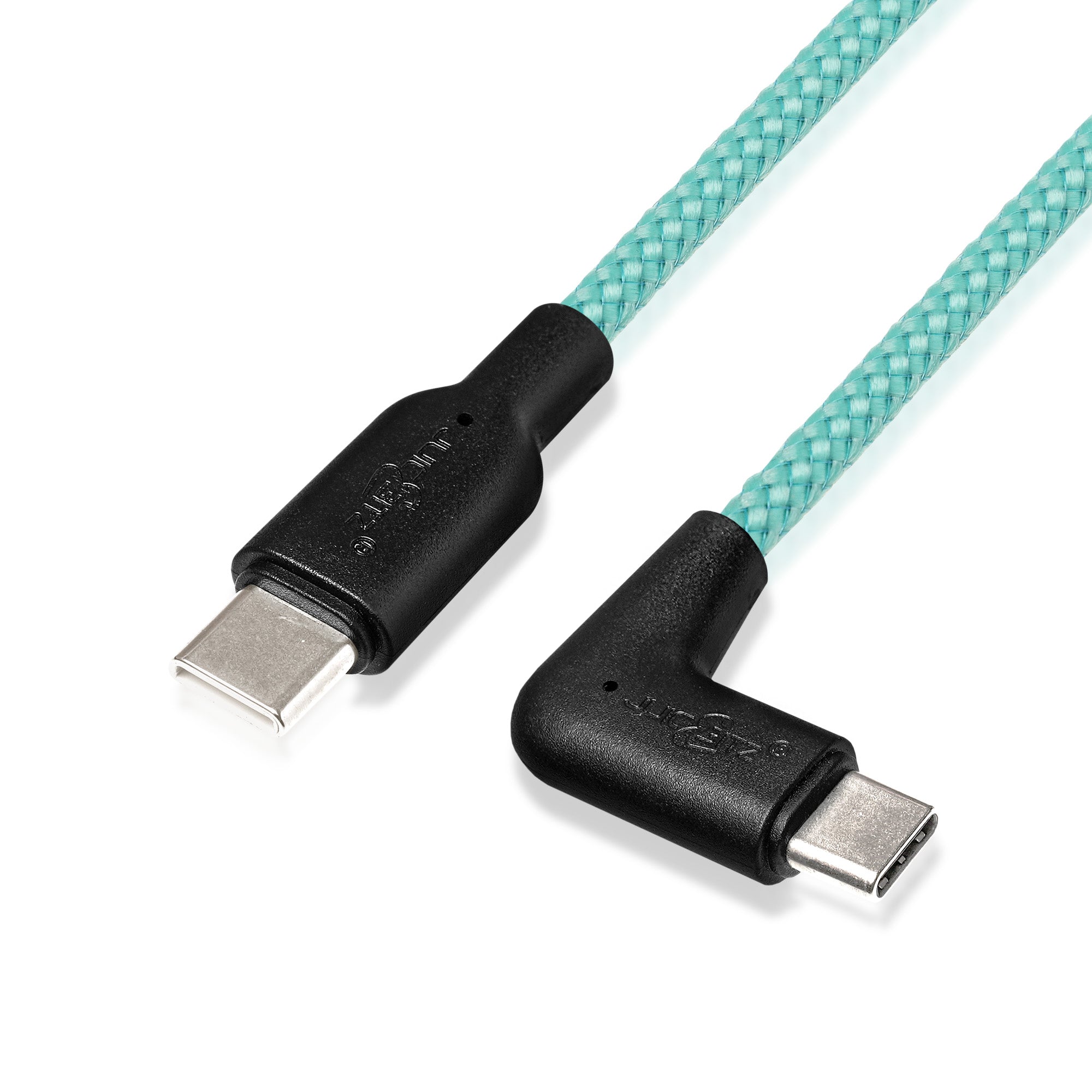 Braided USB-C to Angled USB-C (USB2.0) 100W PD Fast Charger Data Cable - Turquoise