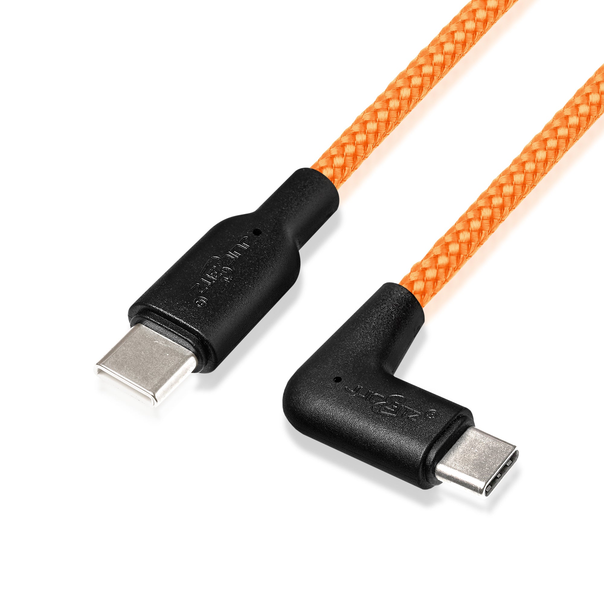 Braided USB-C to Angled USB-C (USB2.0) 100W PD Fast Charger Data Cable - Orange