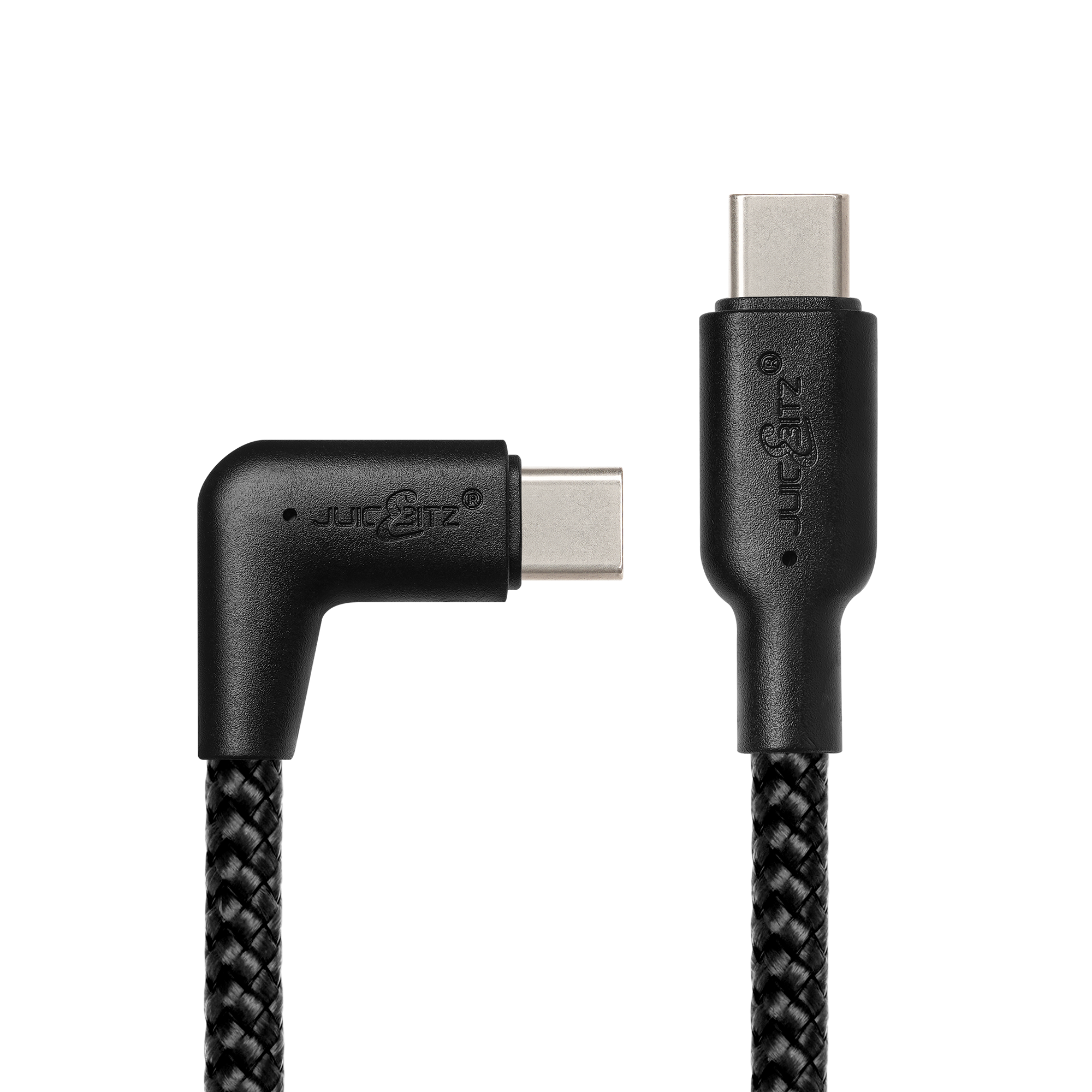 Braided USB-C to Angled USB-C (USB2.0) 100W PD Fast Charger Data Cable - Black