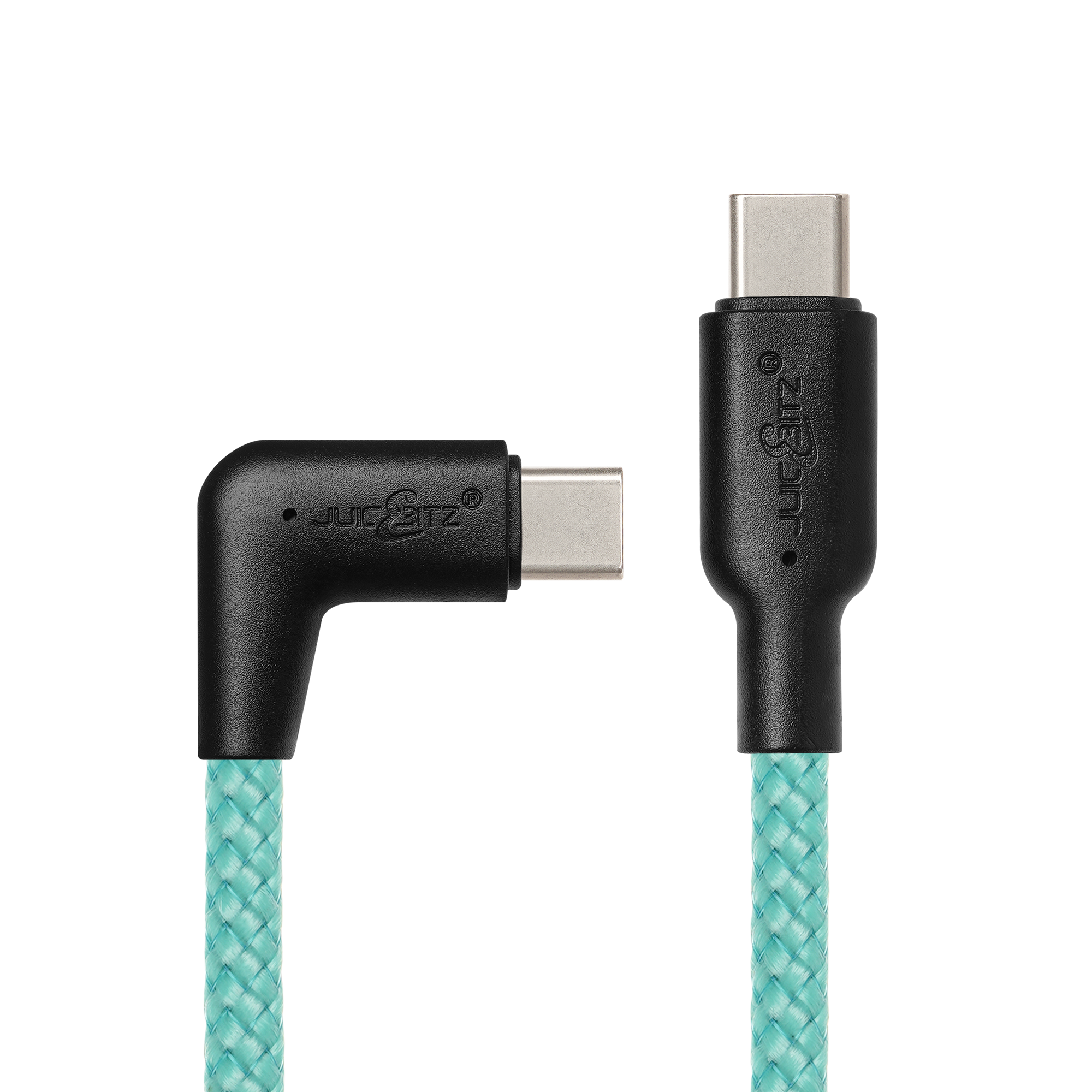 Braided USB-C to Angled USB-C (USB2.0) 100W PD Fast Charger Data Cable - Turquoise