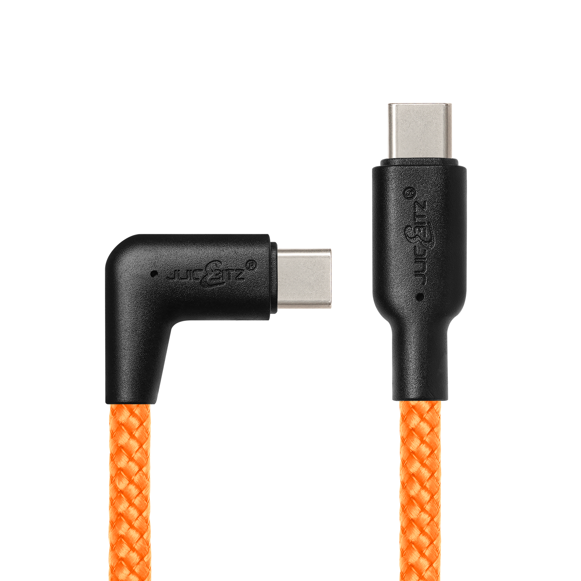Braided USB-C to Angled USB-C (USB2.0) 100W PD Fast Charger Data Cable - Orange