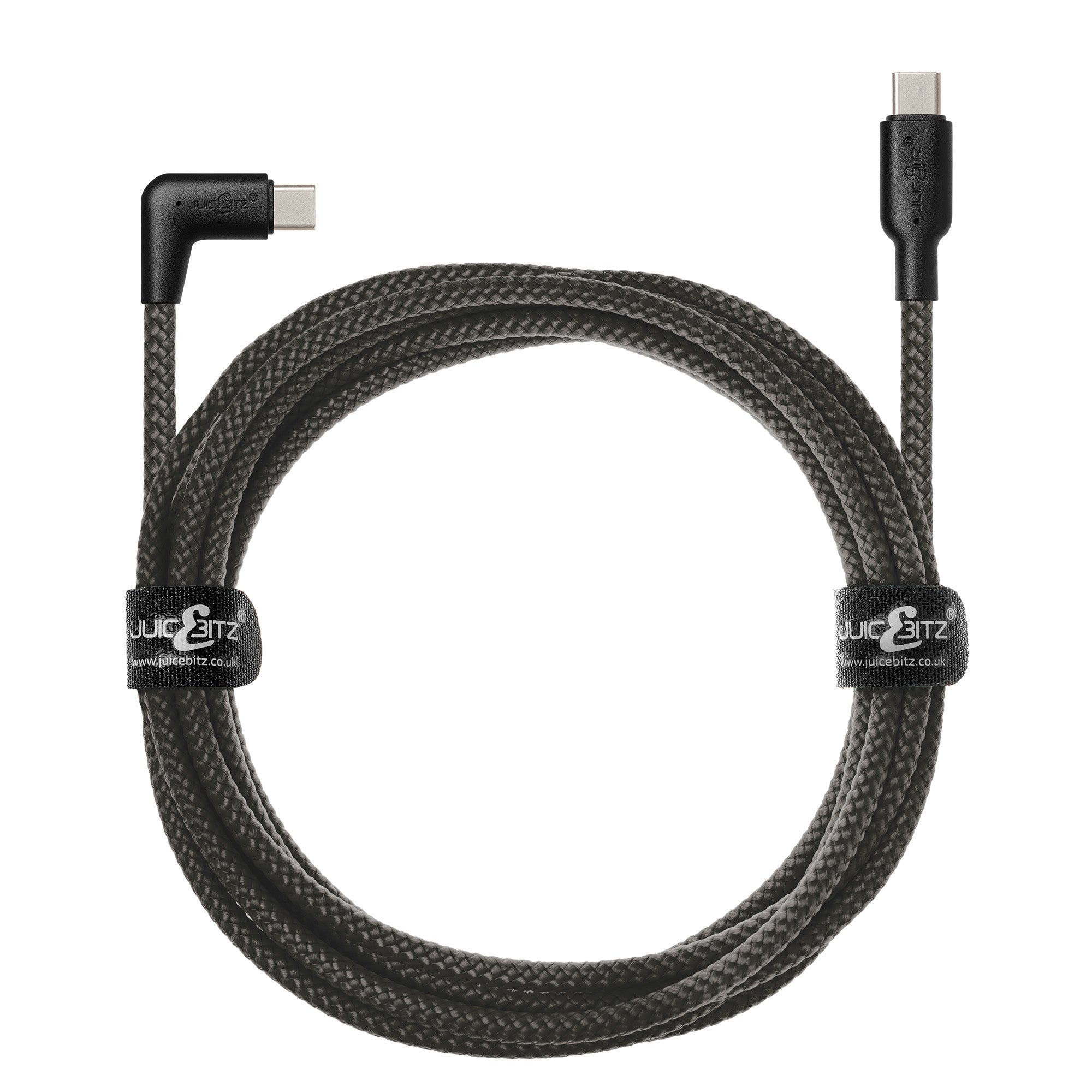 Braided USB-C to Angled USB-C (USB2.0) 100W PD Fast Charger Data Cable - Grey