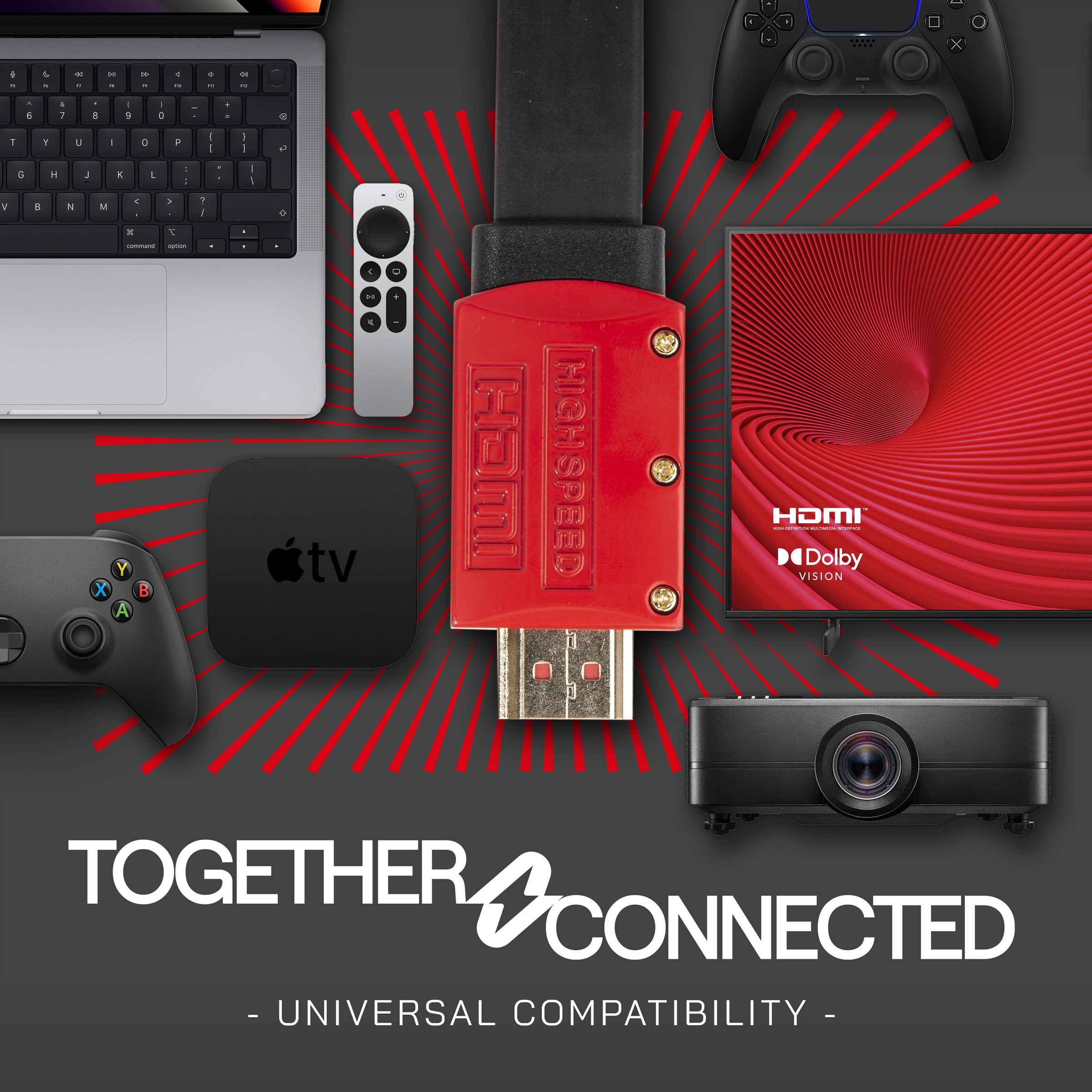 Flat HDMI v2.0 4k 60fps Ultra HD High Speed Cable HDR Graphics, Straight to Angled Connectors