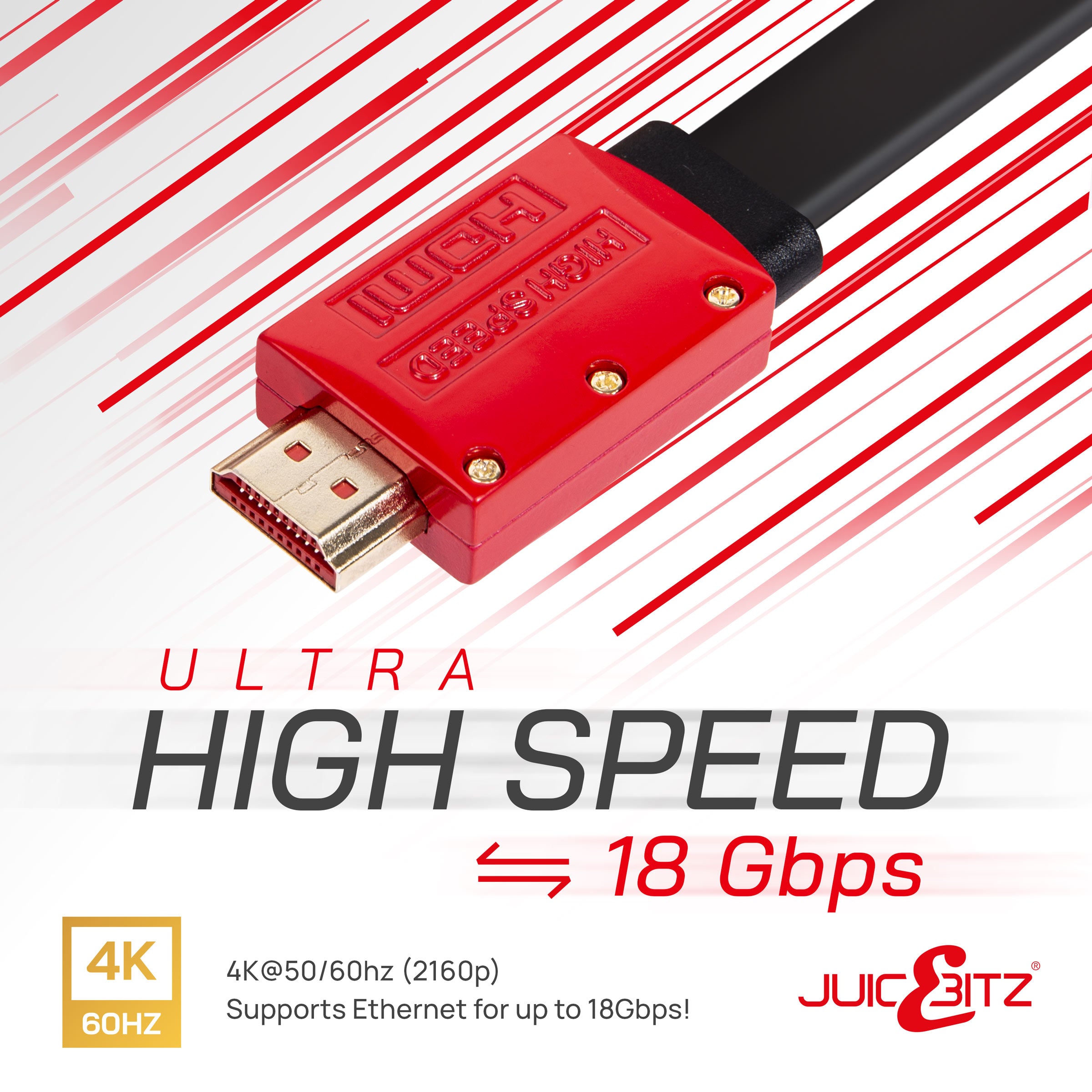 Flat HDMI v2.0 4k 60fps Ultra HD High Speed Cable HDR Graphics, Straight Connectors