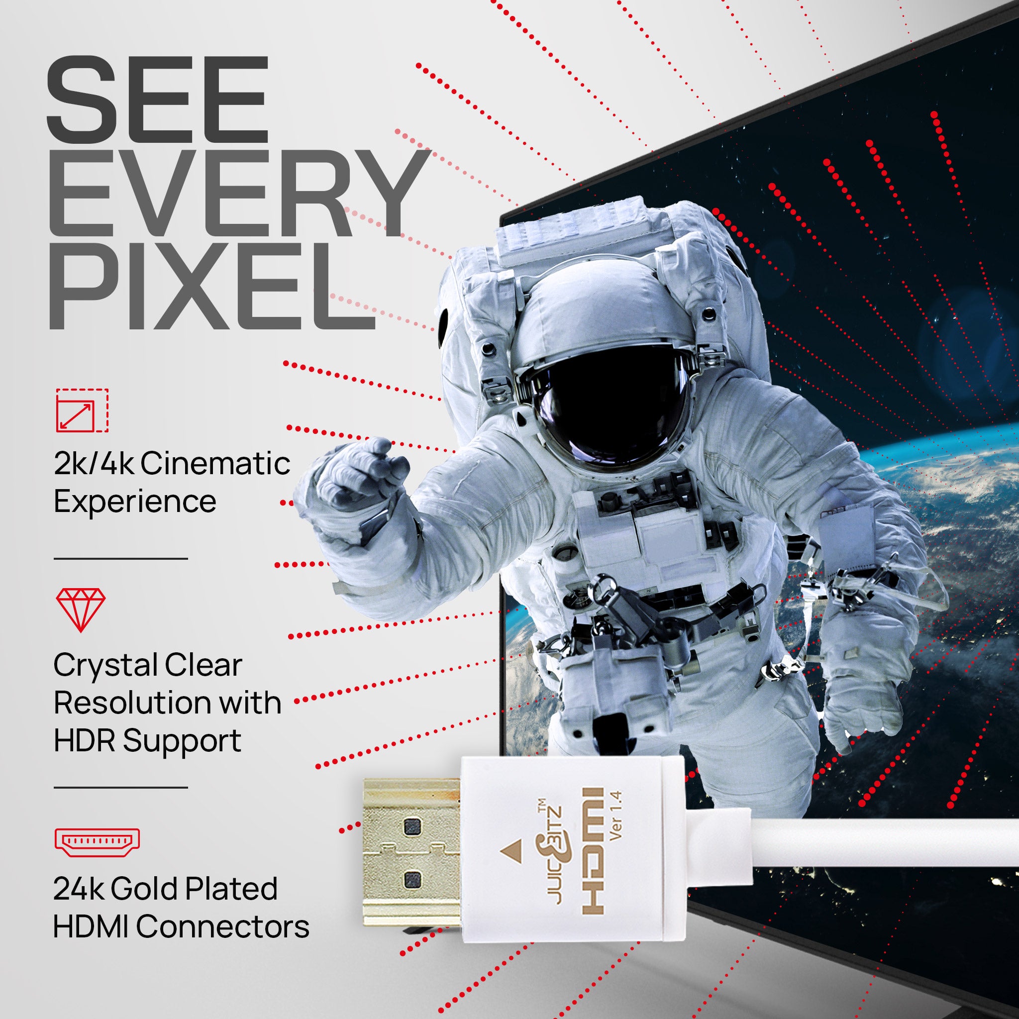 Slim HDMI 1.4 High Speed HDMI Cable with Ethernet, CEC, ARC, Full HD - White