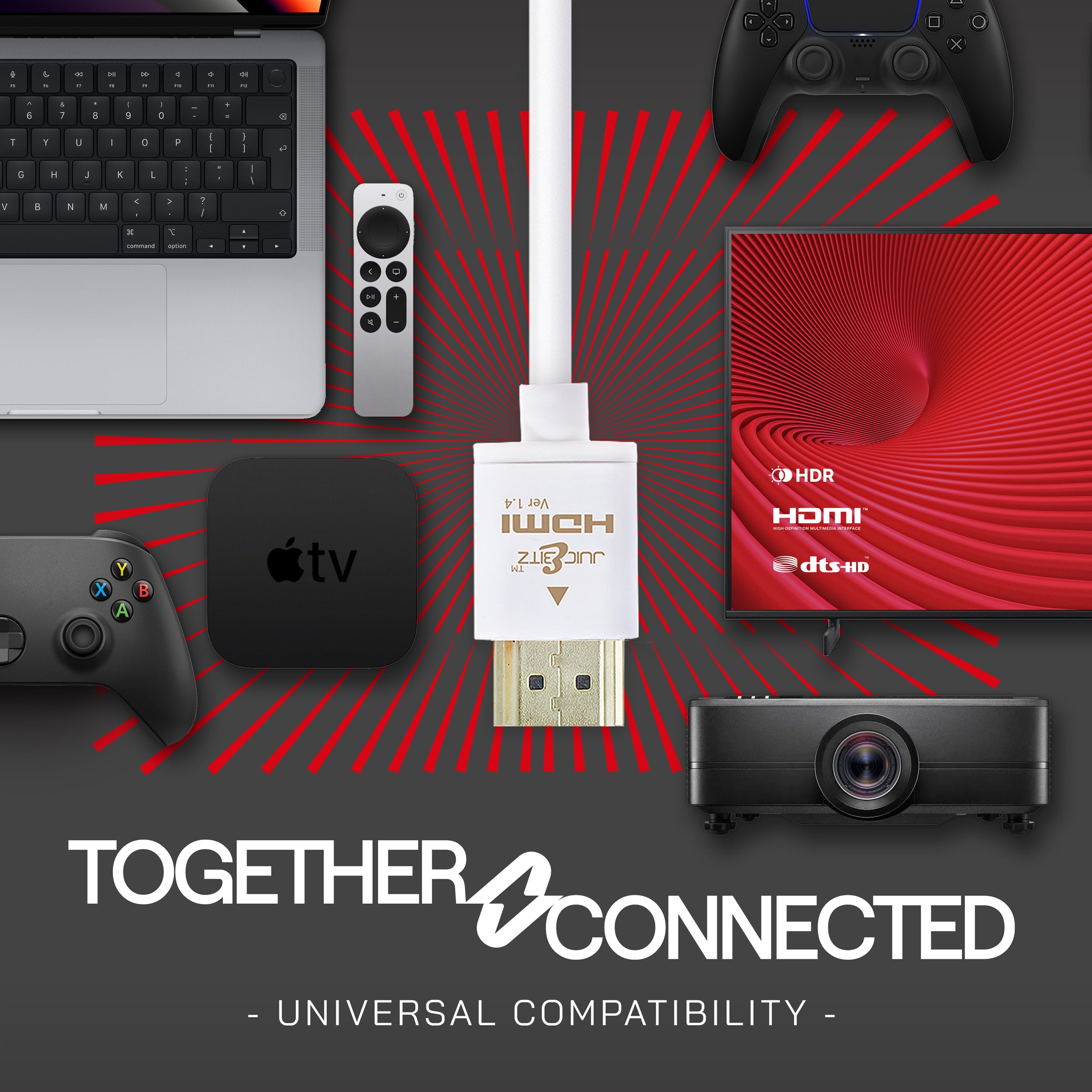 Slim HDMI 1.4 High Speed HDMI Cable with Ethernet, CEC, ARC, Full HD - White