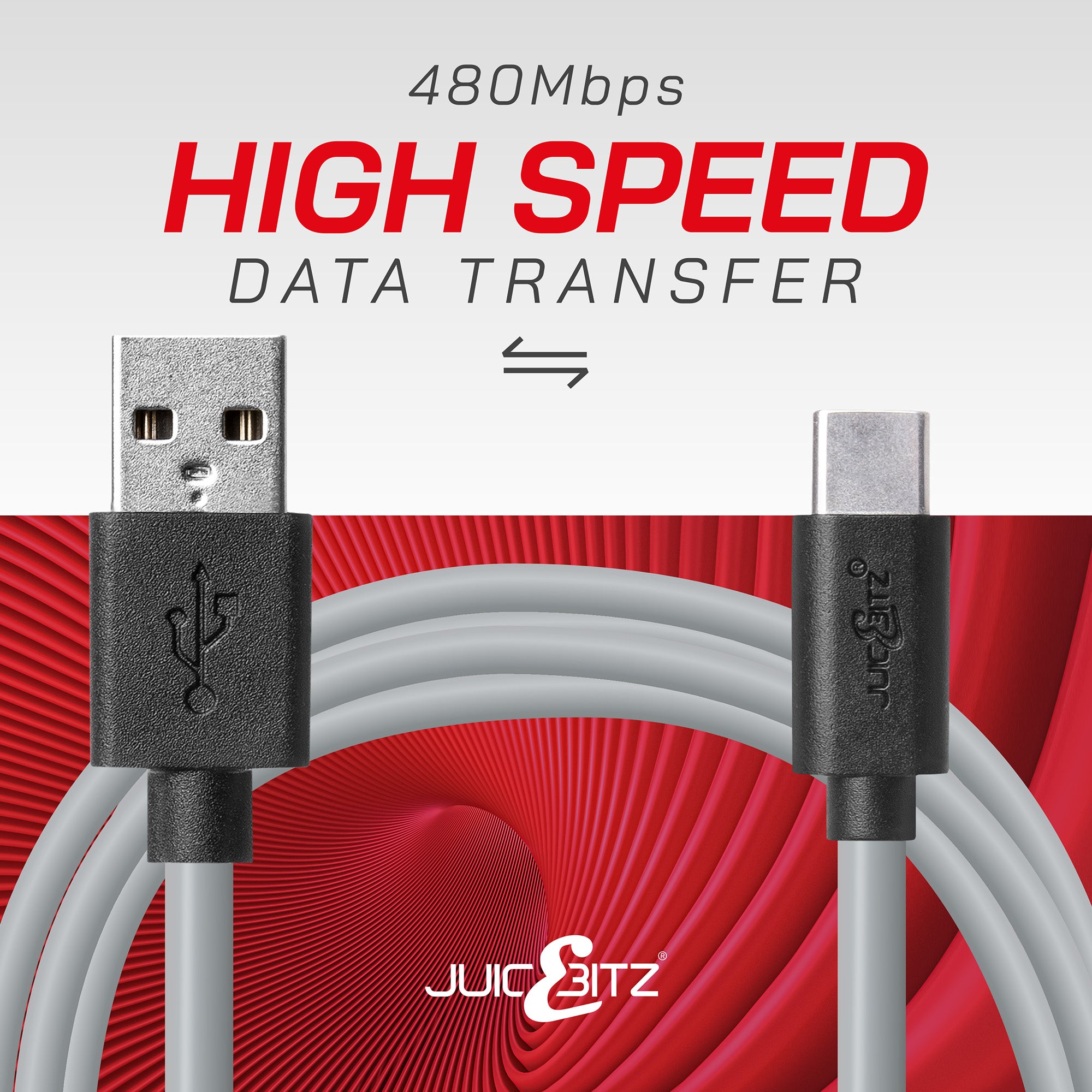 USB 2.0 Male to USB-C 3A Fast Charger Data Cable - Grey