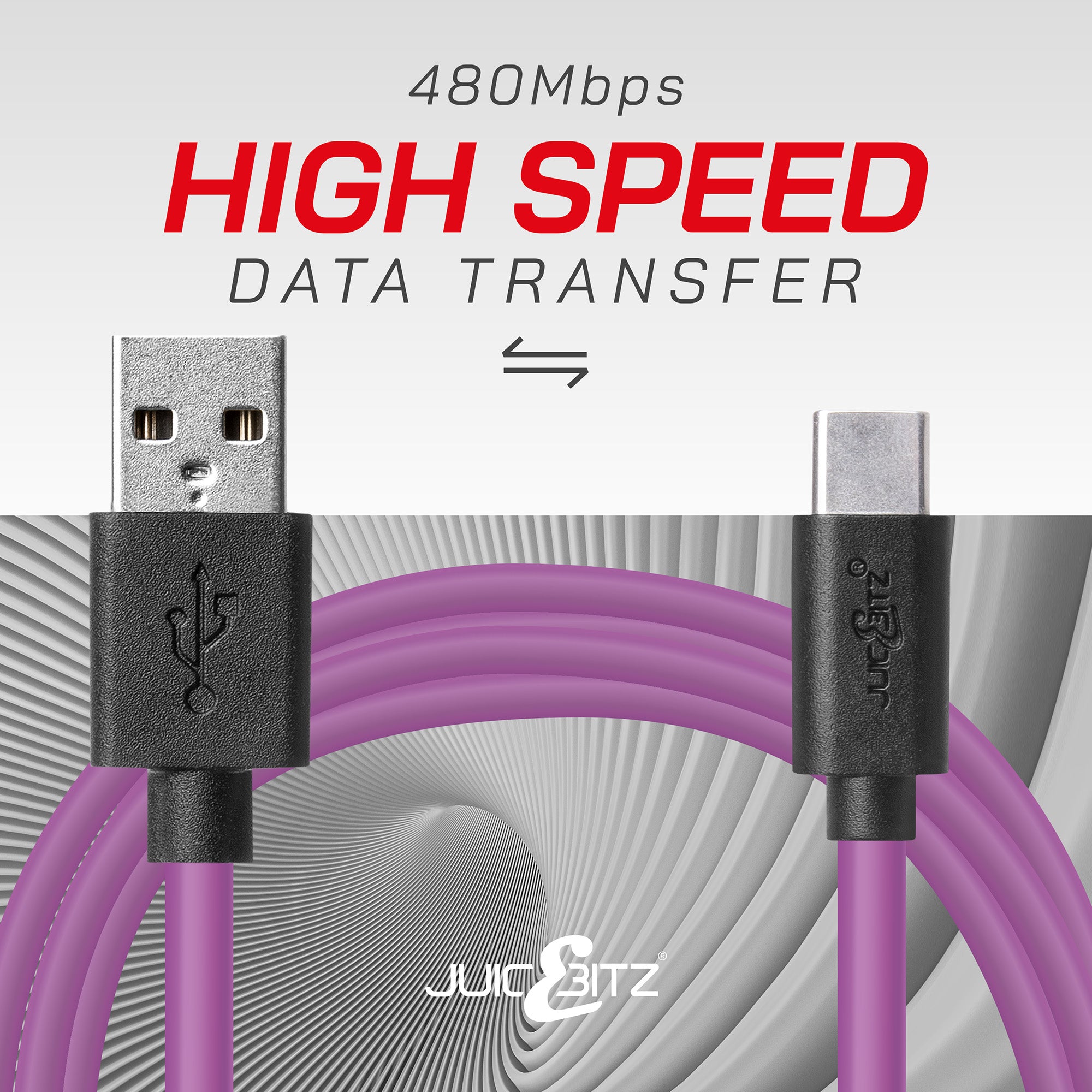 USB 2.0 Male to USB-C 3A Fast Charger Data Cable - Purple