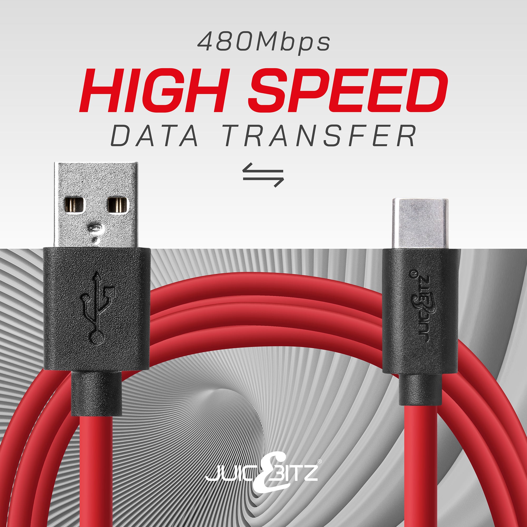 USB 2.0 Male to USB-C 3A Fast Charger Data Cable - Red