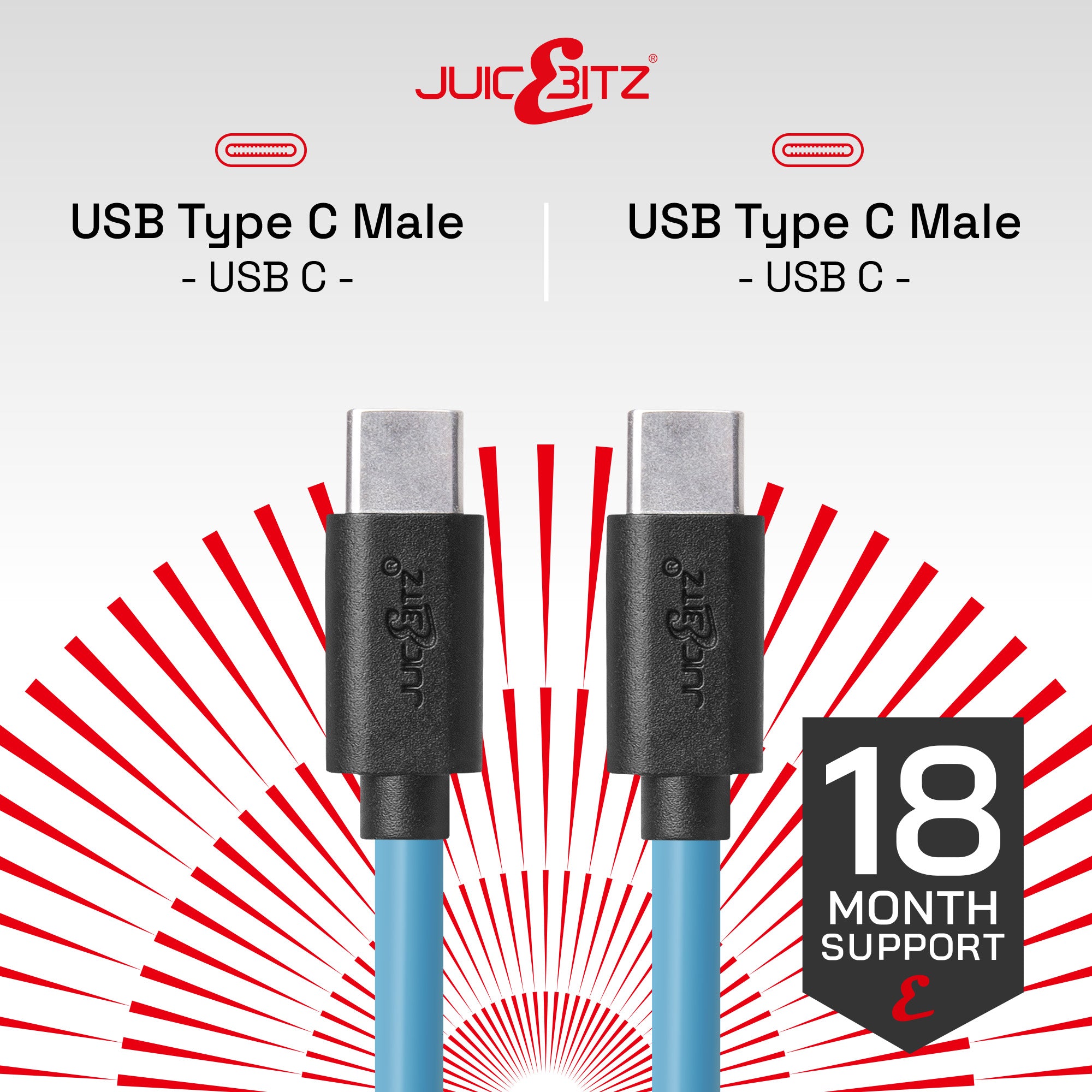 USB-C to USB-C Fast Charger Cable USB 2.0 Data Transfer Lead - Blue